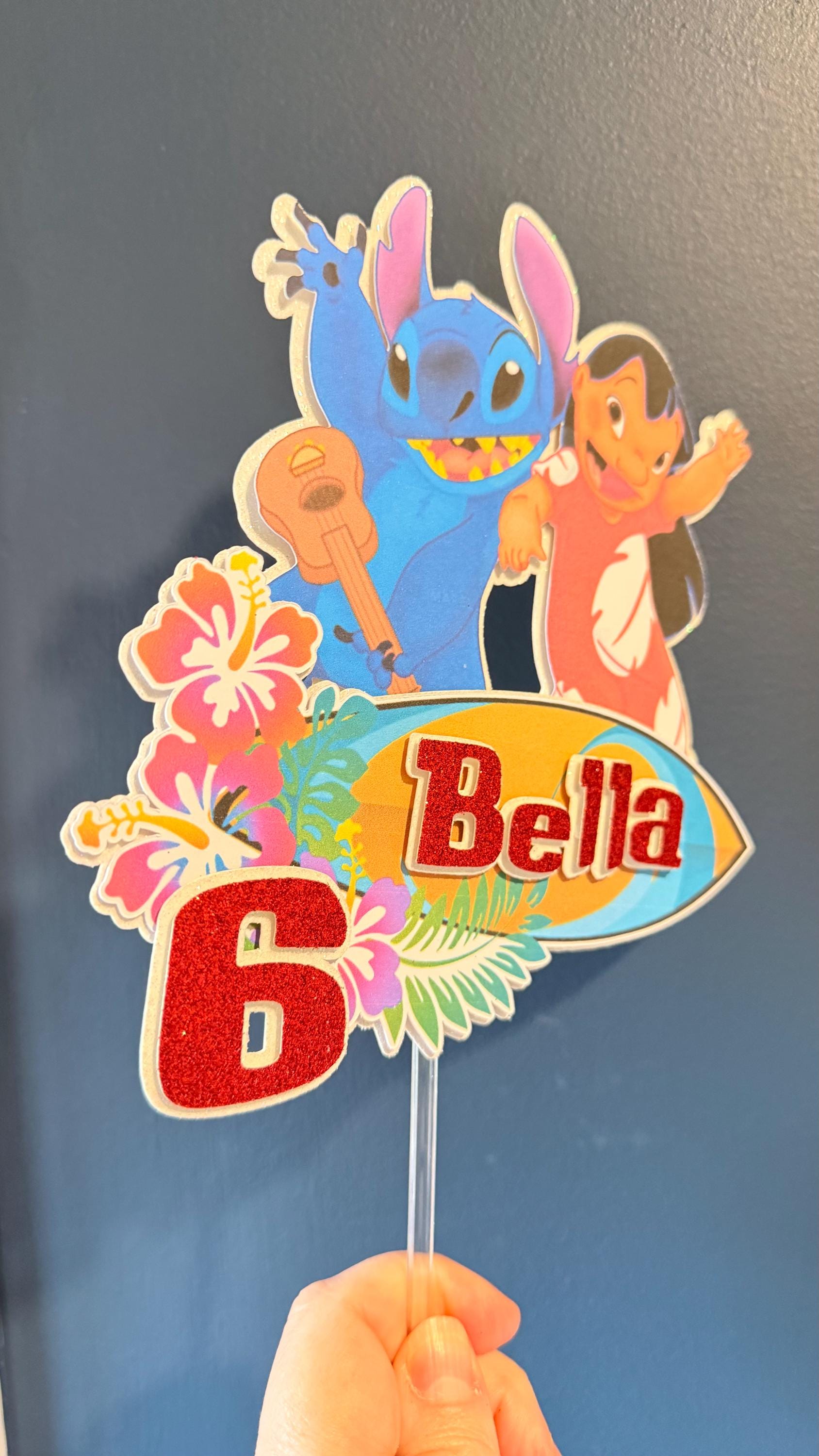 Personalised Hawaiian Girl and Blue Alien Cake Topper | Kids Birthday Name Age __etsy:7879625109