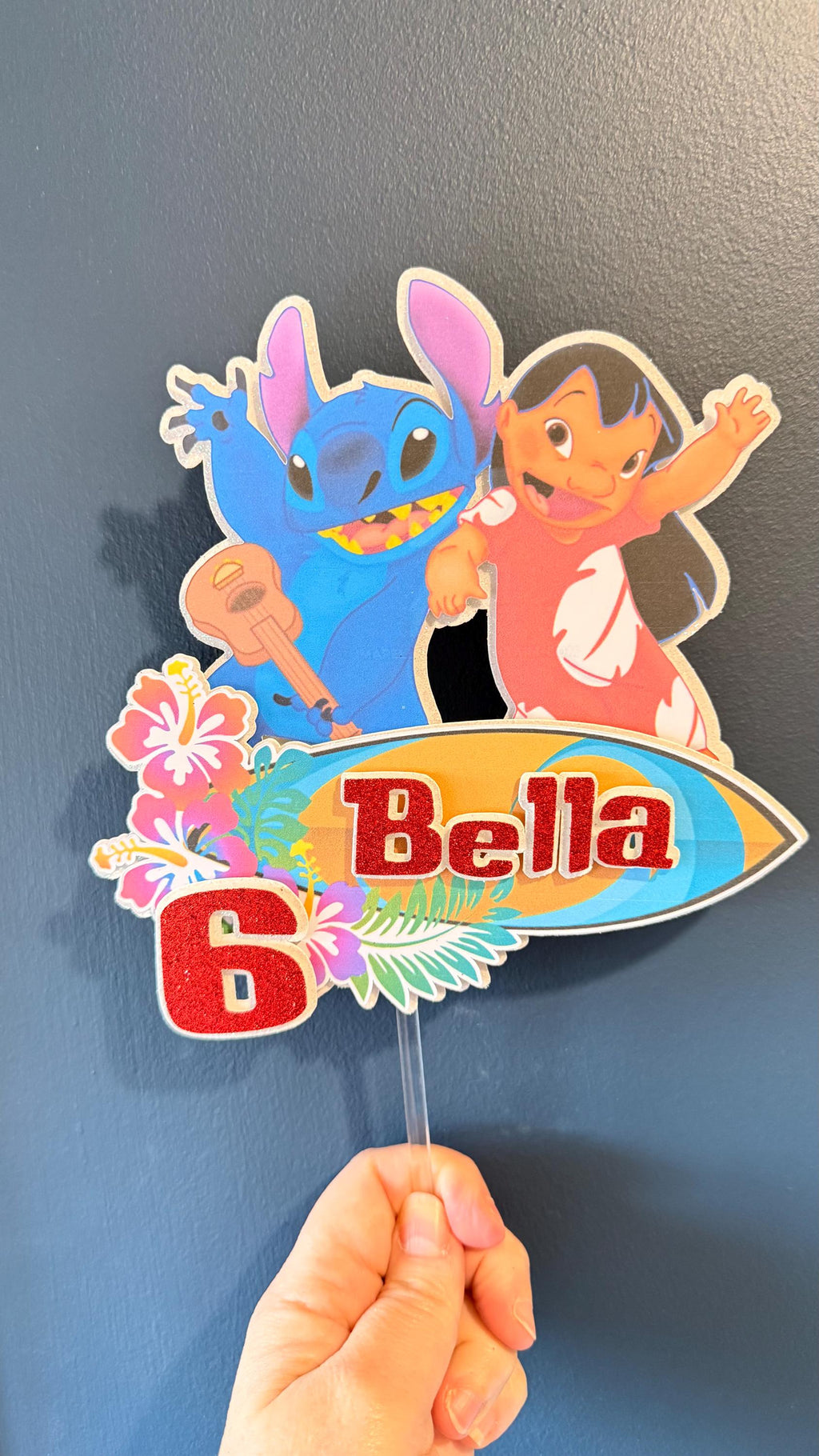 Personalised Hawaiian Girl and Blue Alien Cake Topper | Kids Birthday Name Age __etsy:7879625113
