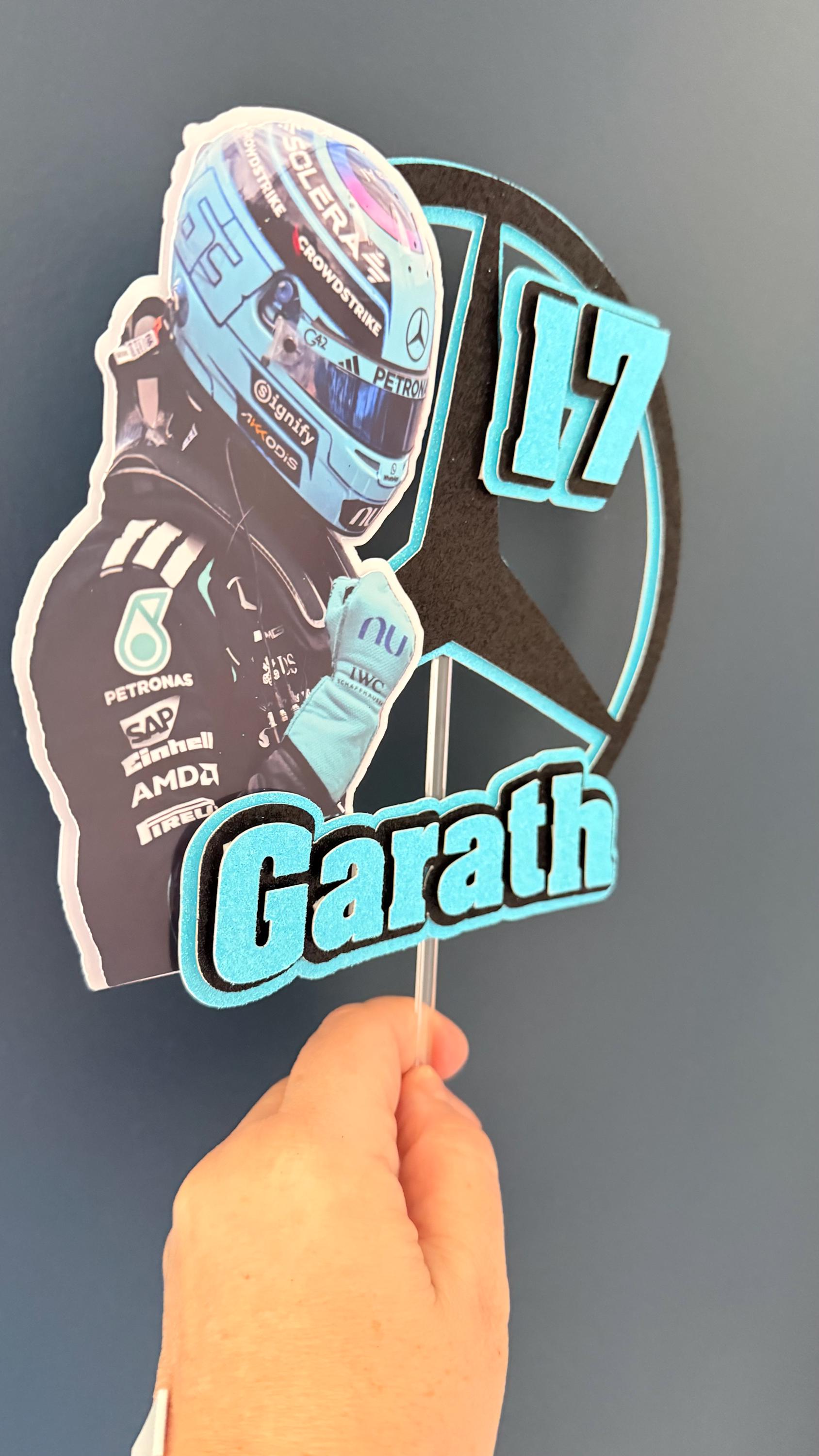 George Russell Mercedes F1 Personalised Cake Topper | Name, Age, Birthday (Card) (etsy image id: 7894254520)