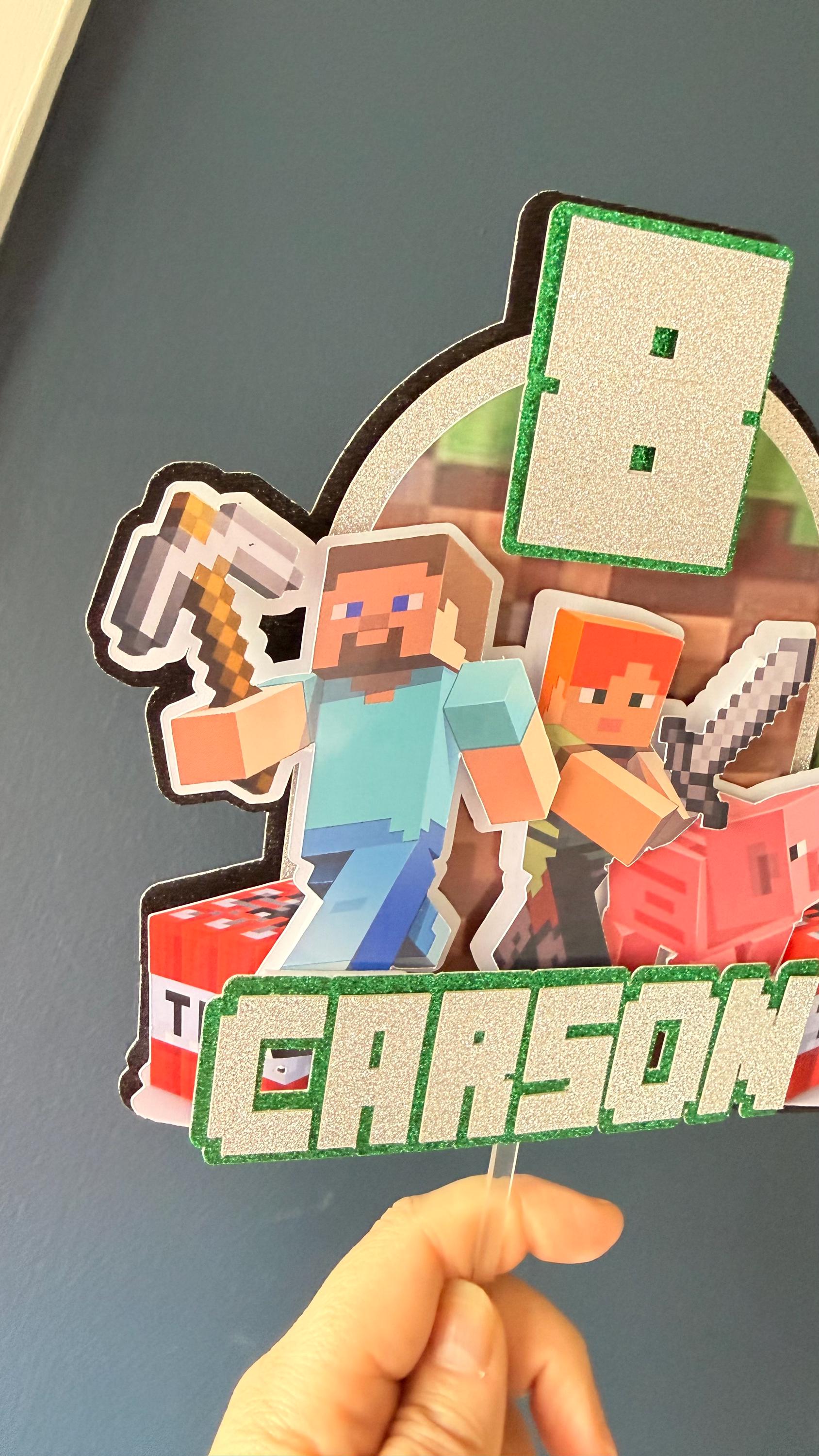 Pixel  Block Gaming Personalised Game Cake Topper | Any Name, Age, Birthday Decorations (etsy image id: 7896991147)