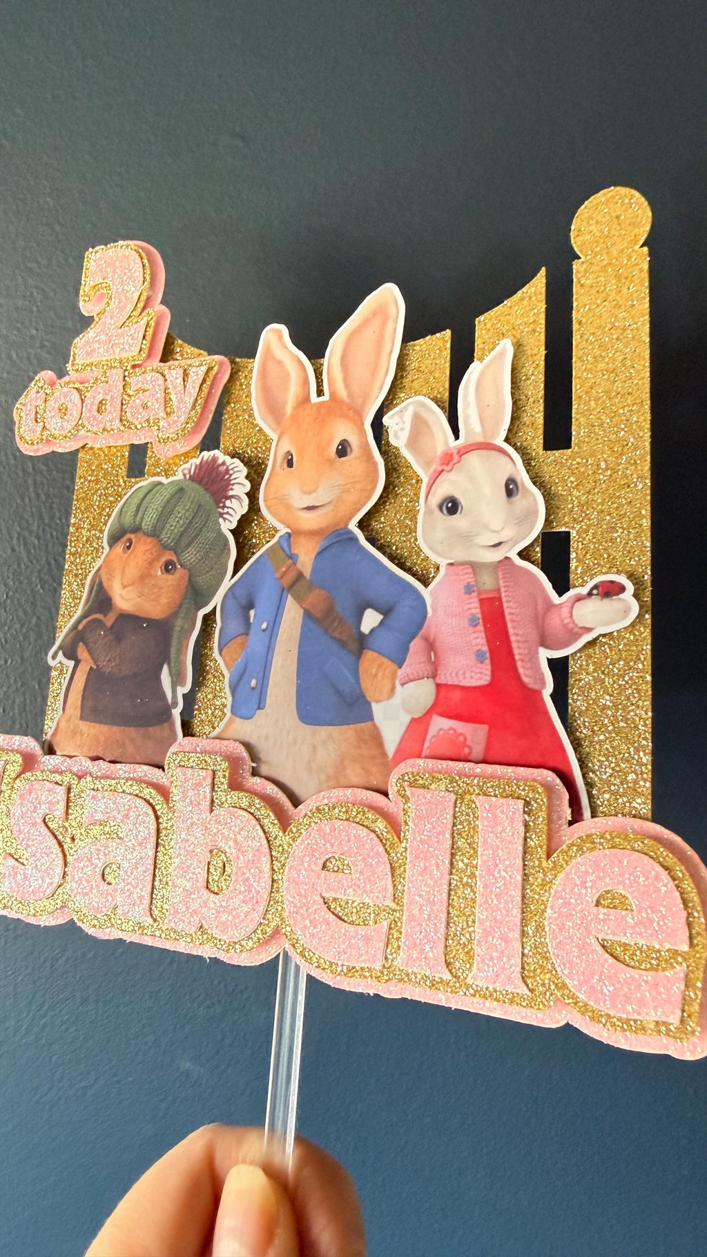 Personalised Adventure Bunny Cake Topper | Kids Birthday Name Age (Pink Blue) (etsy image id: 7900703575)