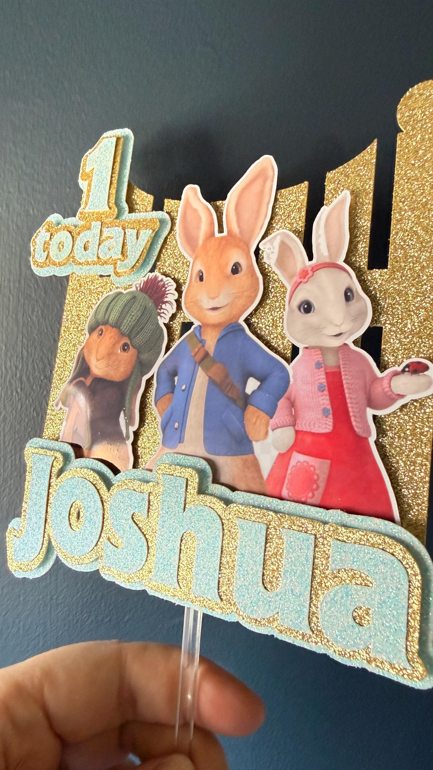 Personalised Adventure Bunny Cake Topper | Kids Birthday Name Age (Pink Blue) (etsy image id: 7900703583)