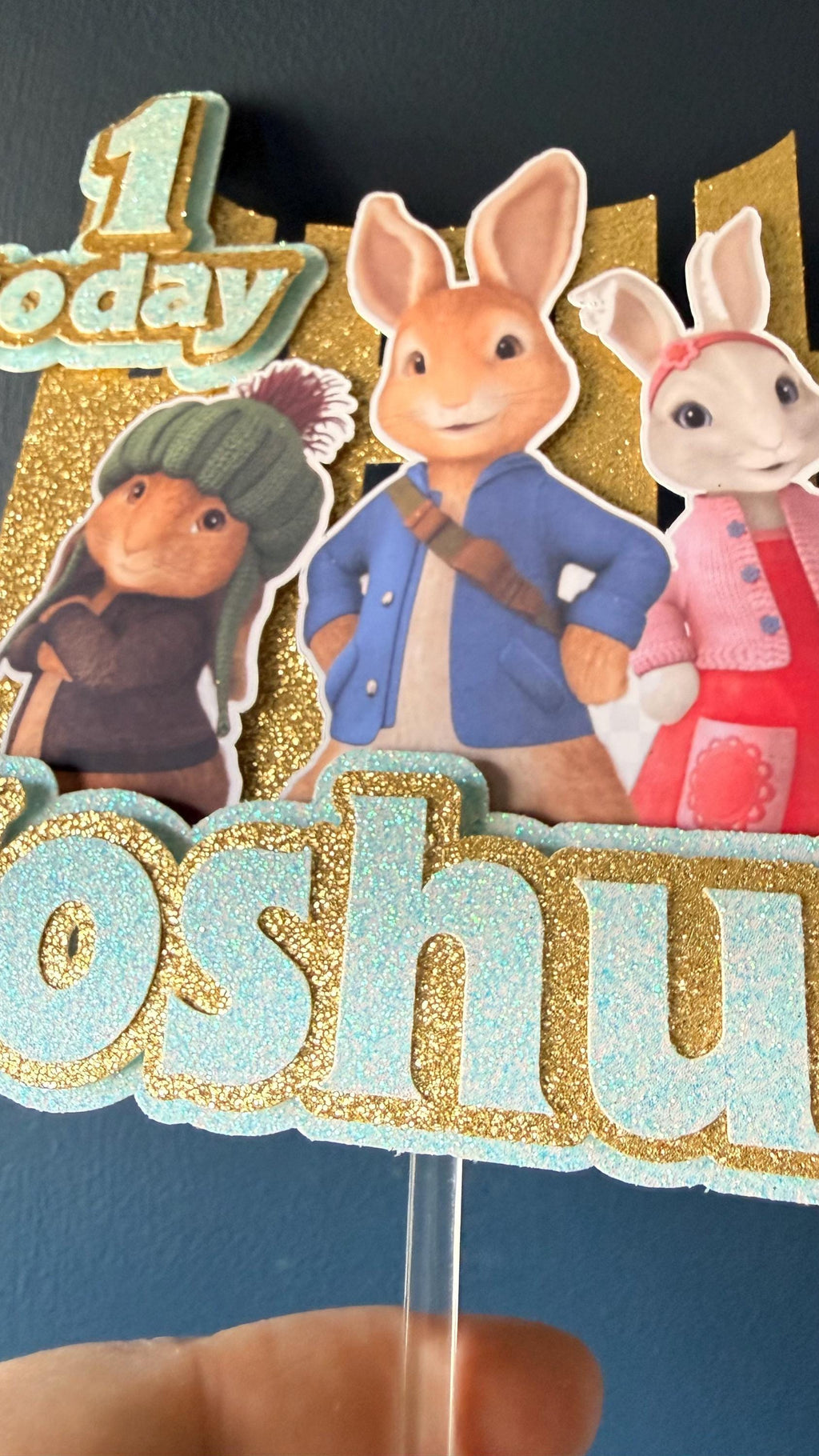 Personalised Adventure Bunny Cake Topper | Kids Birthday Name Age (Pink Blue) (etsy image id: 7900703693)