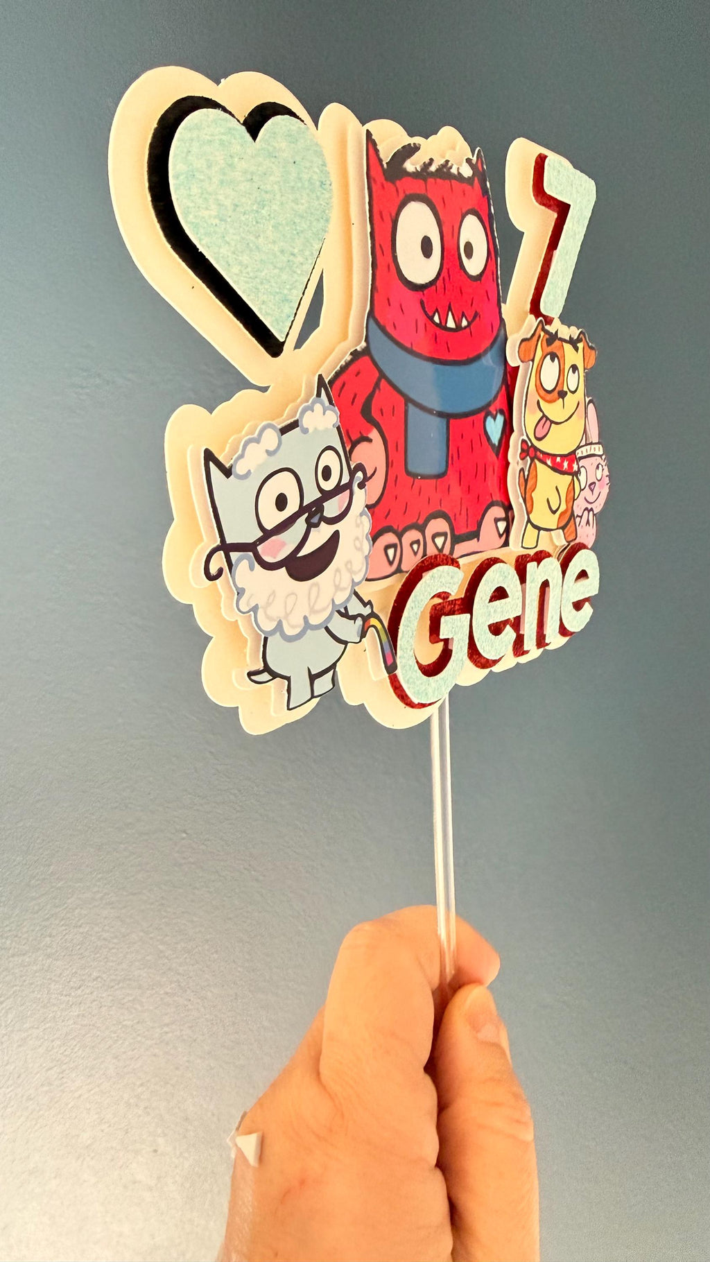 Personalised Red Monster Cake Topper | Custom Name and Age Birthday Decoration (etsy image id: 7910571488)