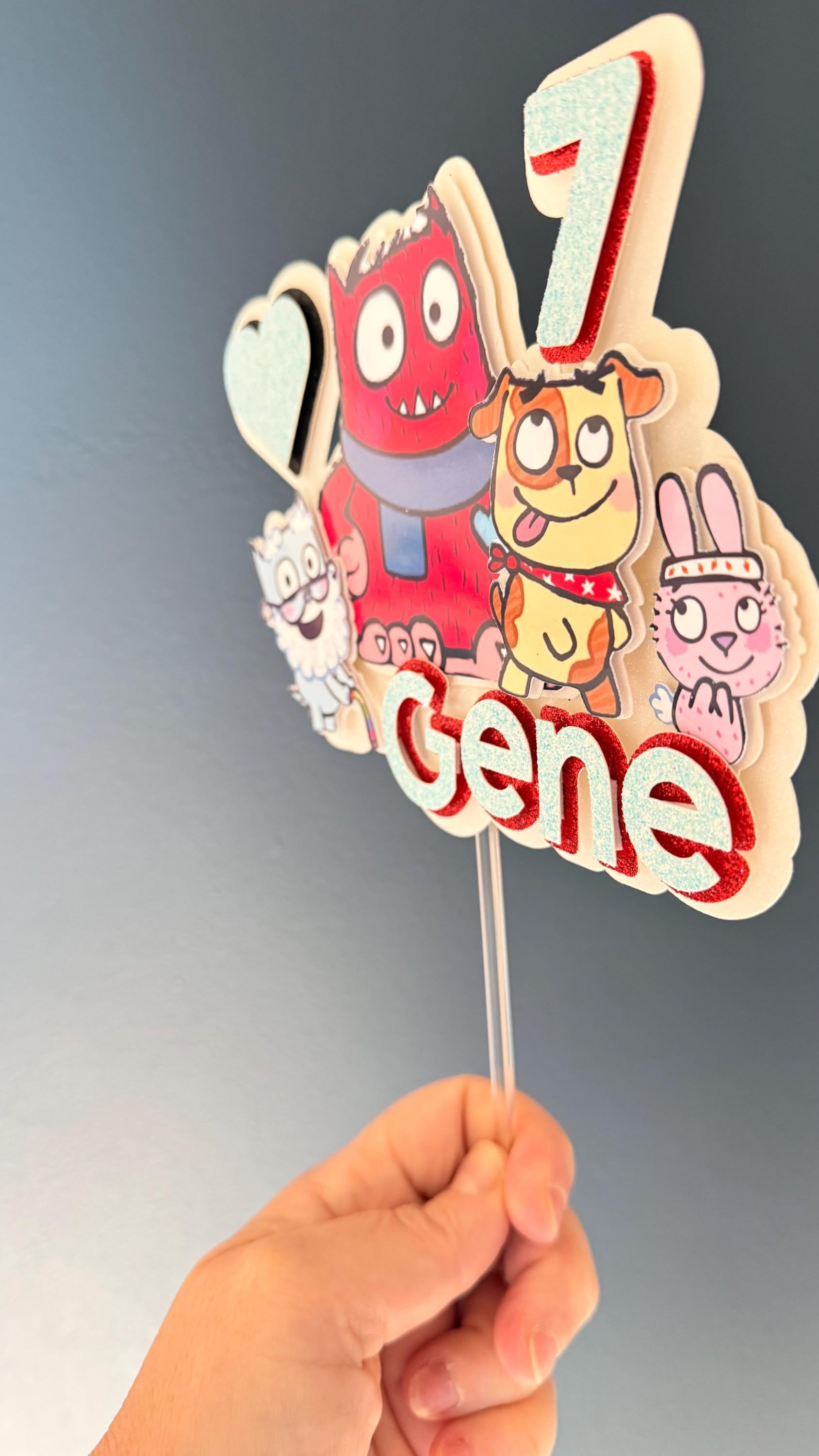 Personalised Red Monster Cake Topper | Custom Name and Age Birthday Decoration (etsy image id: 7910571498)
