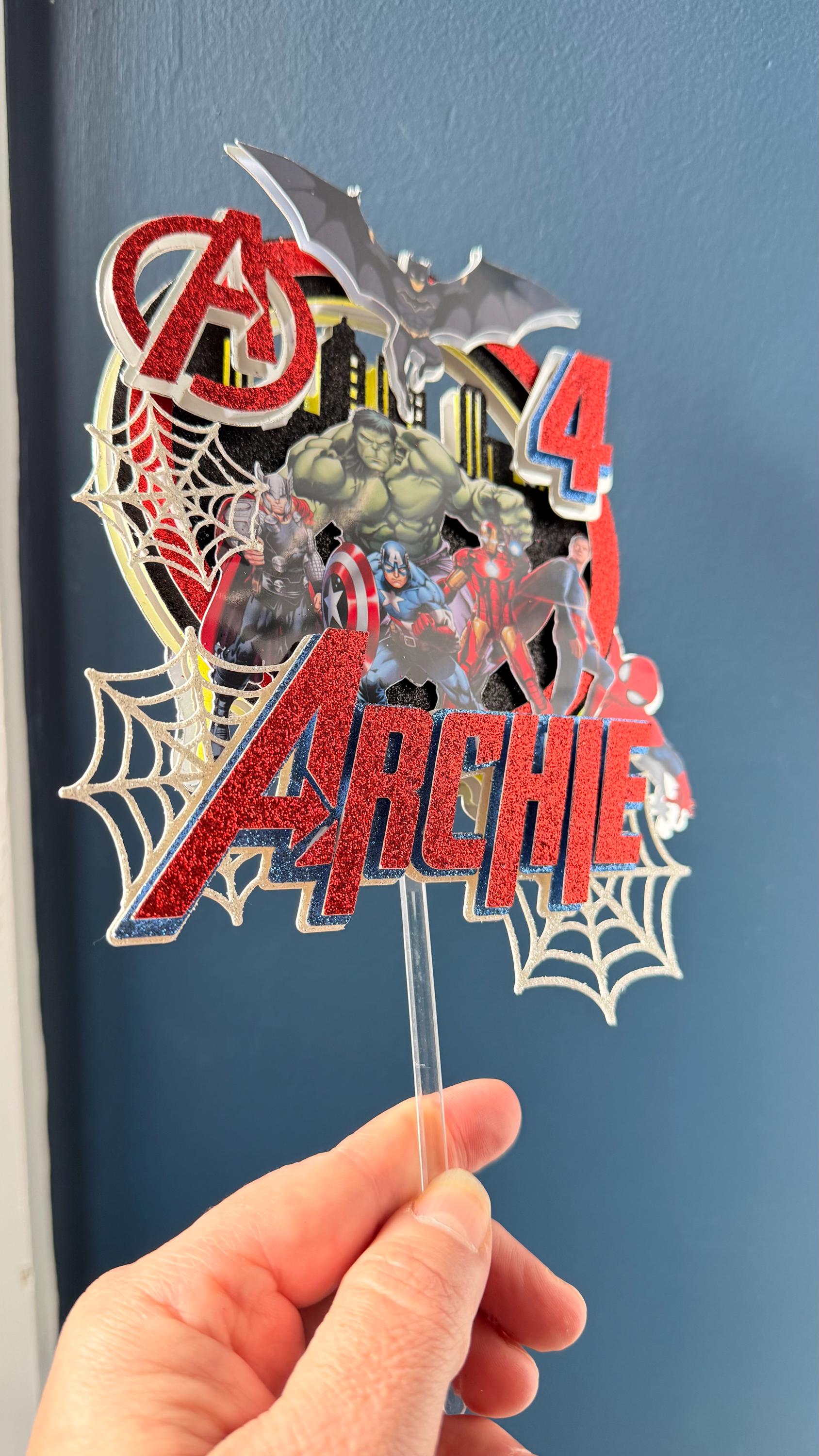 Personalised Superhero Squad Cake Topper | Kids Birthday Name Age (etsy image id: 7917821631)