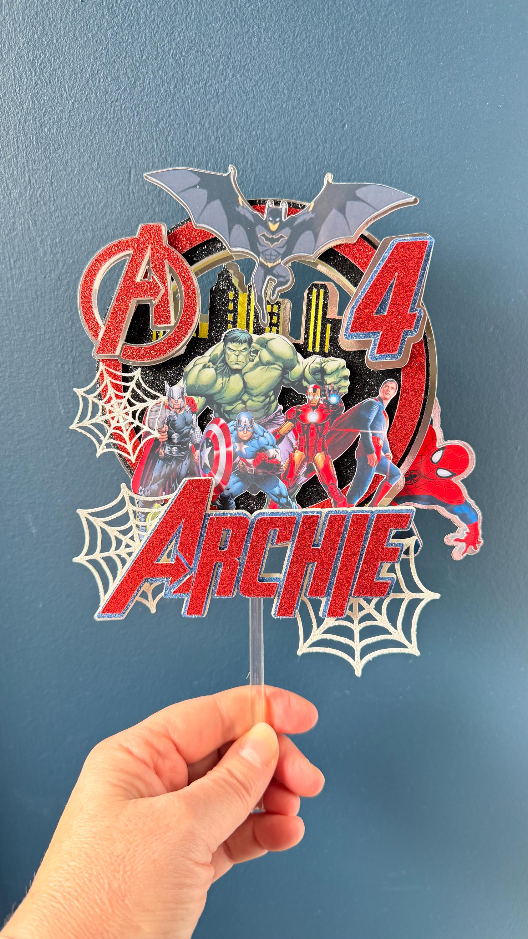 Personalised Superhero Squad Cake Topper | Kids Birthday Name Age (etsy image id: 7917821665)