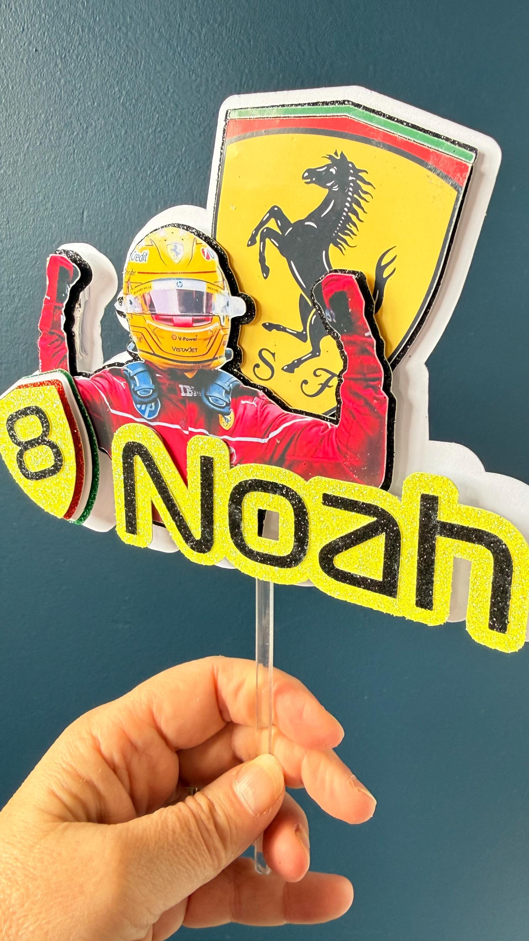 Personalised Lewis Hamilton Ferrari F1 Cake Topper | Any Name Age (Glitter Card) (etsy image id: 7917931213)