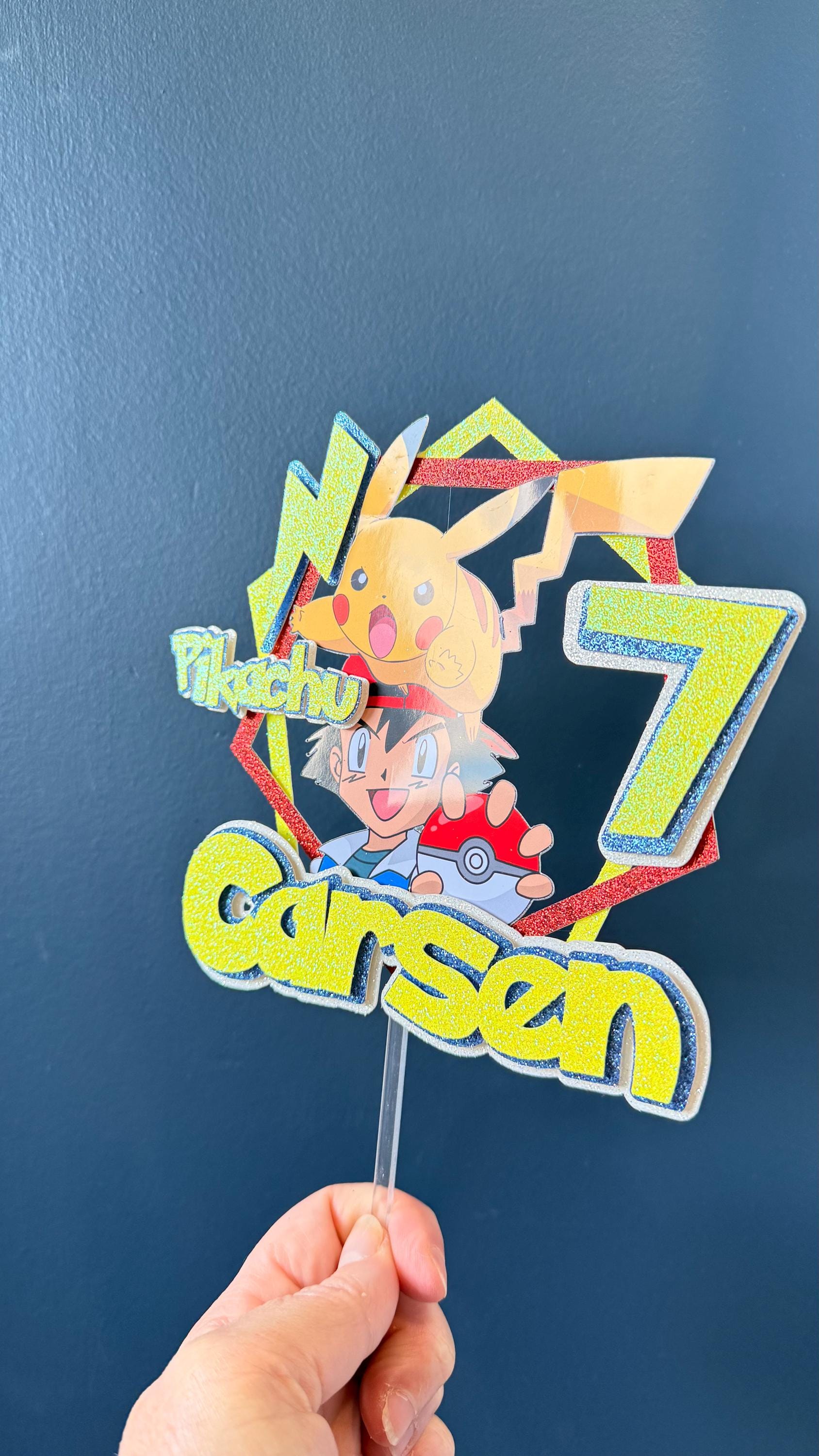 Pokemon Pikachu & Ash Personalised Cake Topper | Any Name and Age | Kids Birthday Cake Topper (etsy image id: 7918556439)