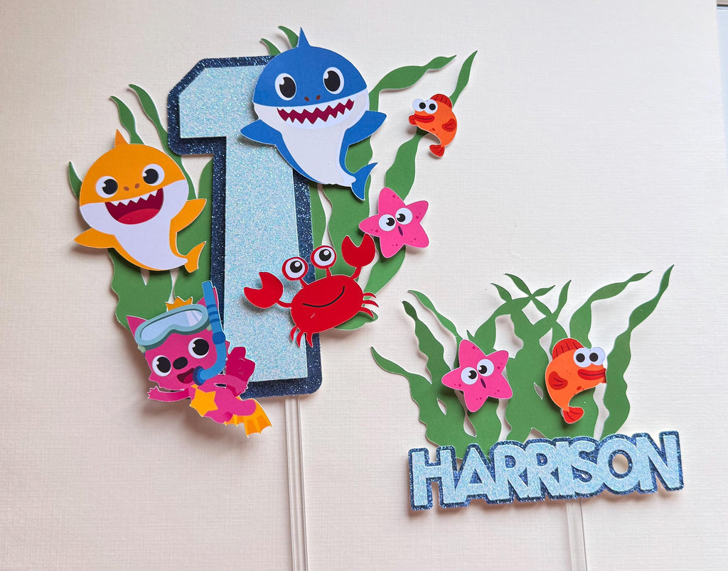 Personalised Under the Sea Birthday Cake Topper | Glitter Name & Age Set (etsy image id: 7939229773)