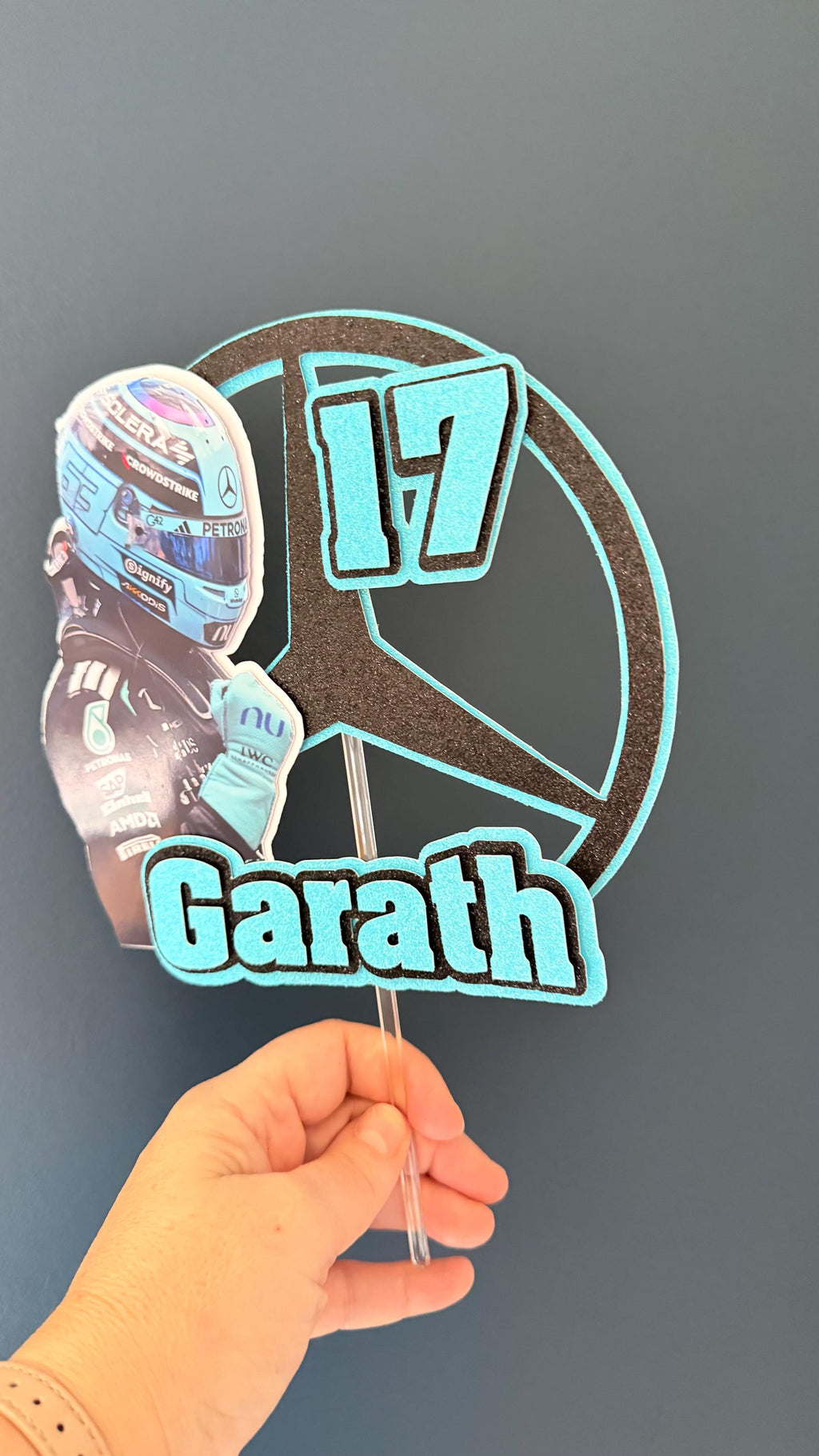 George Russell Mercedes F1 Personalised Cake Topper | Name, Age, Birthday (Card) (etsy image id: 7942212529)