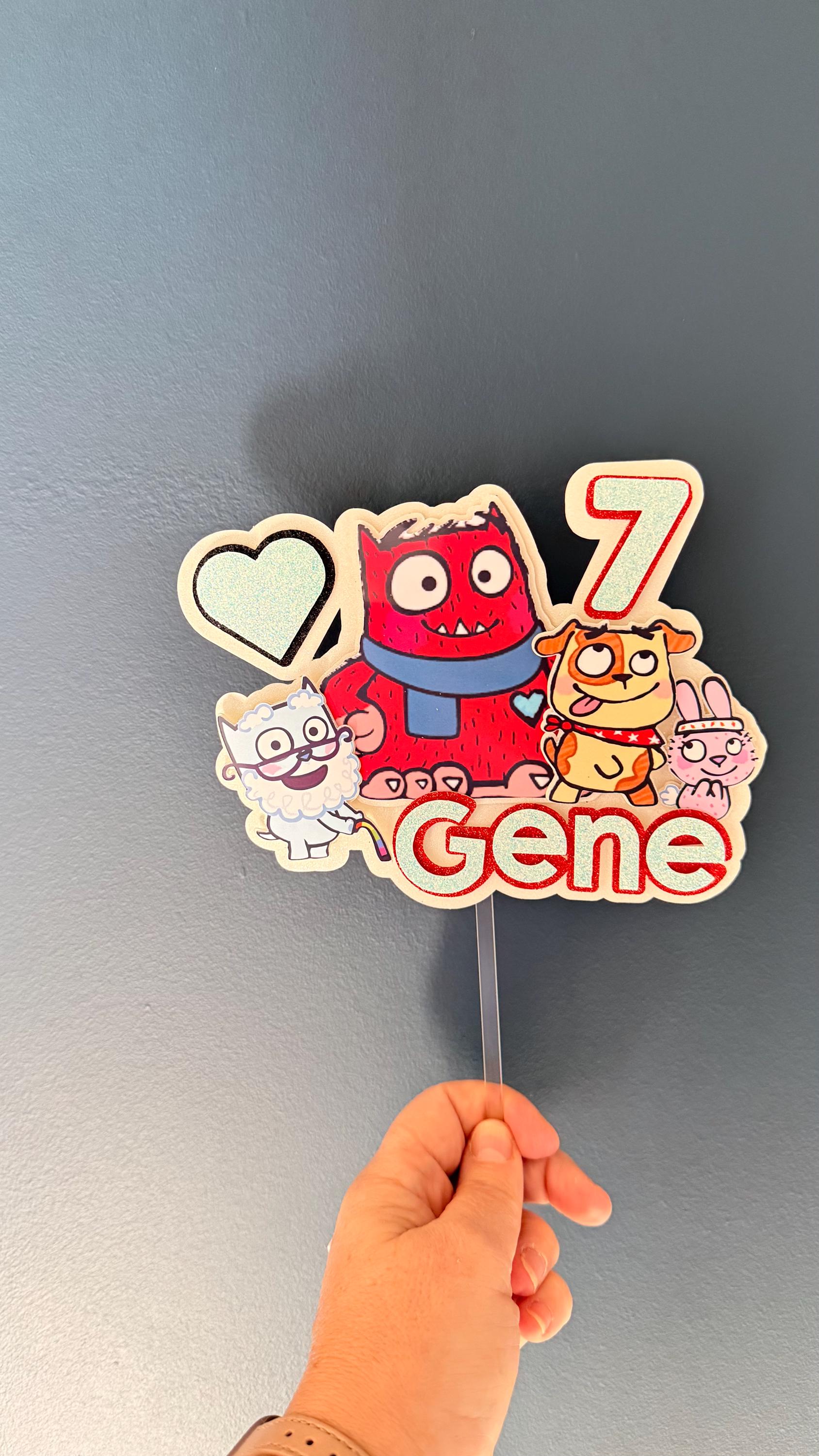 Personalised Red Monster Cake Topper | Custom Name and Age Birthday Decoration (etsy image id: 7958525425)