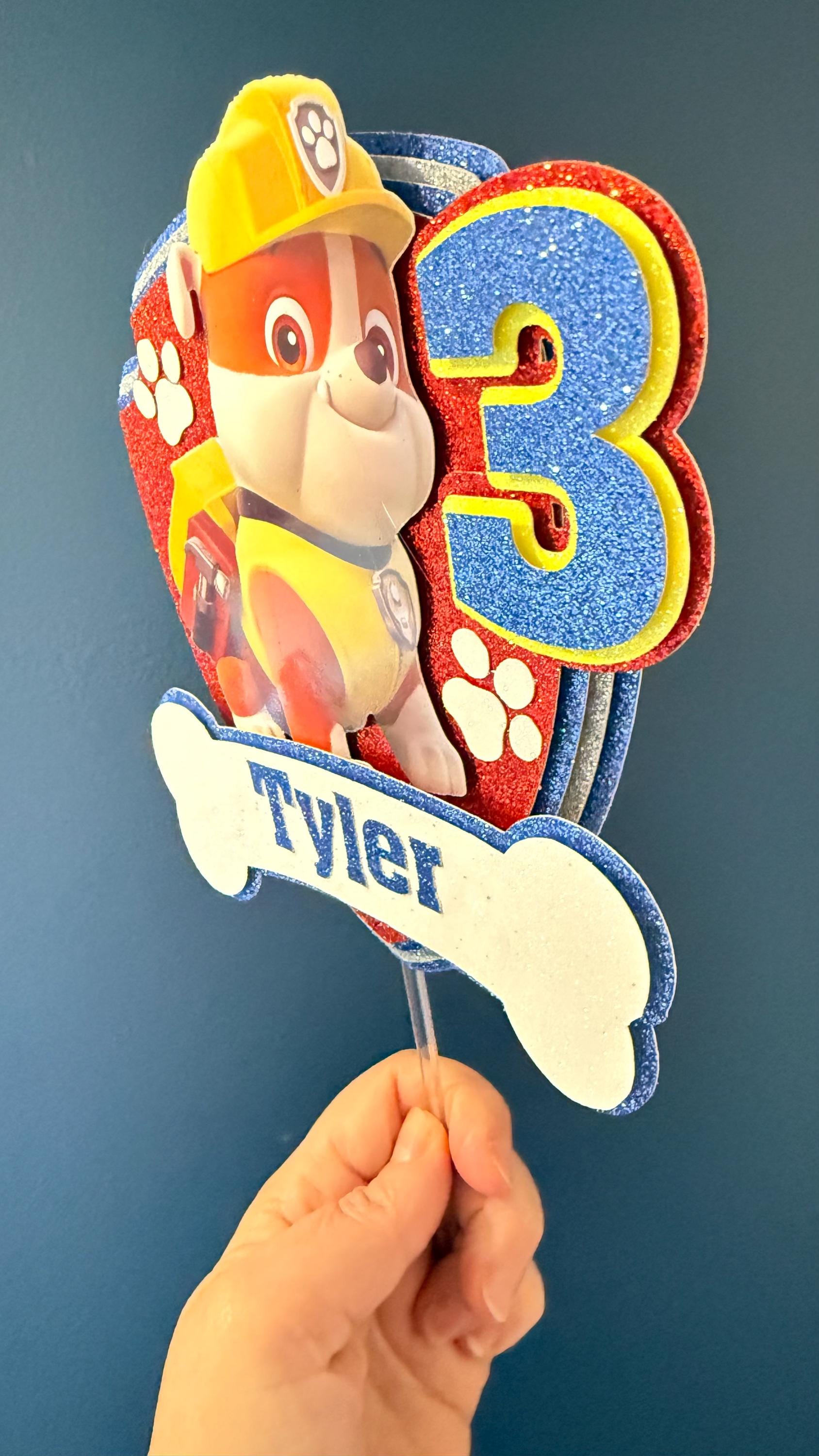 Personalised Rescue Pups Birthday Cake Topper | Custom Name, Age, Glitter Shield __etsy:7967457091