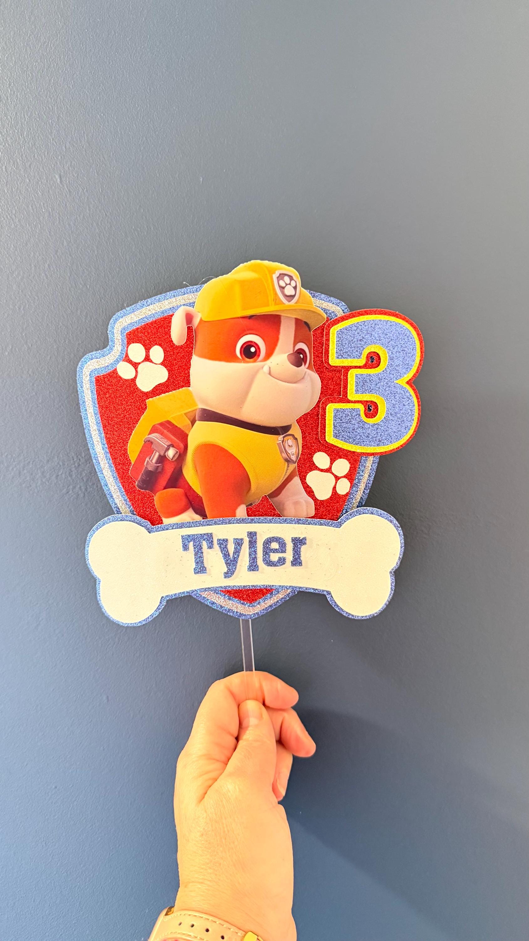 Personalised Rescue Pups Birthday Cake Topper | Custom Name, Age, Glitter Shield __etsy:7967457115