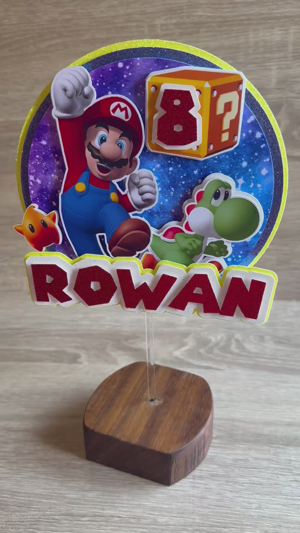 Super Mario Inspired Personalised Cake Topper | Custom Name & Age Birthday Decoration