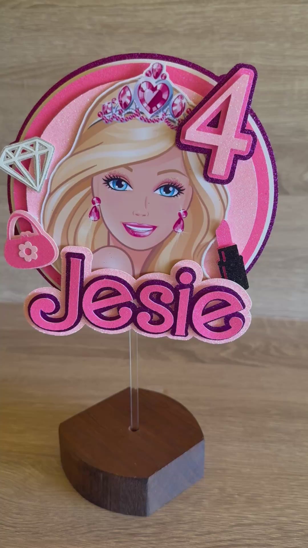 Barbie Inspired Cake Topper – Personalised Name & Age Birthday Decoration