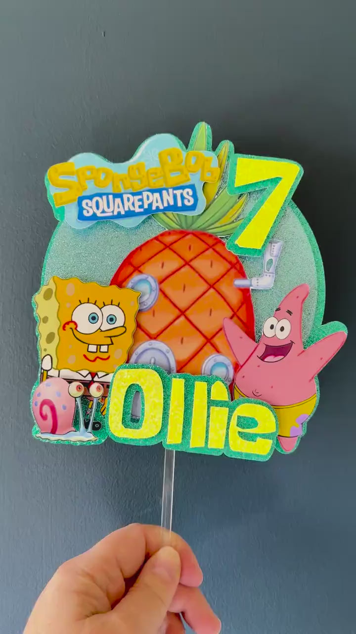 SpongeBob SquarePants Personalised Cake Topper | Custom Name & Age Birthday Decoration