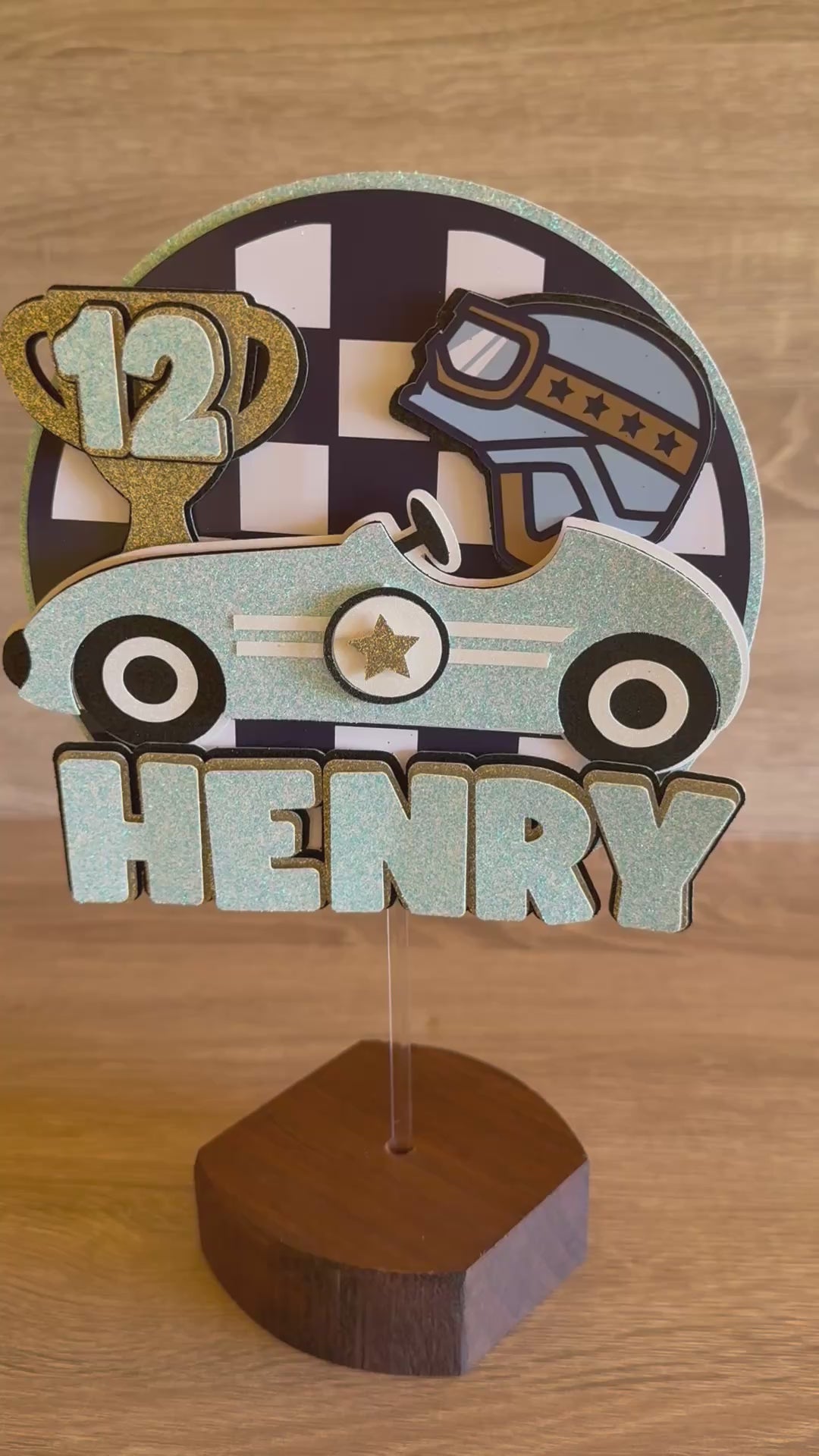 Classic Car Cake Topper | Personalised Name & Age Birthday Decoration