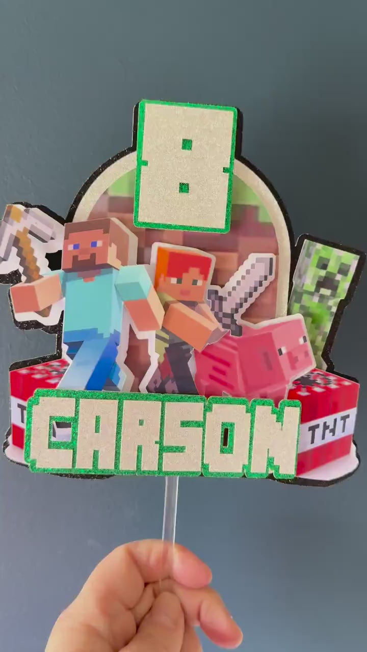 Pixel  Block Gaming Personalised Game Cake Topper | Any Name, Age, Birthday Decorations