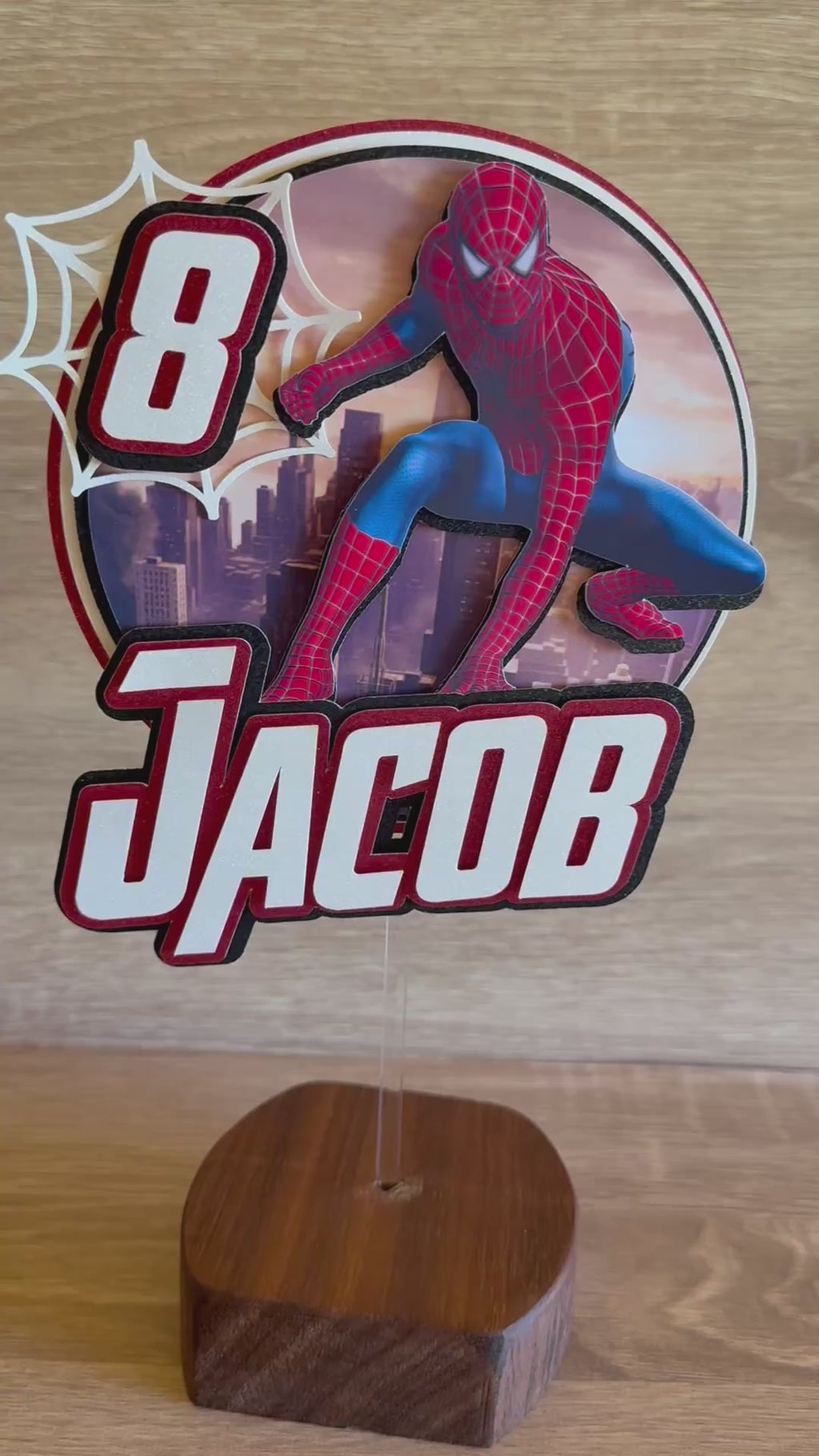 Spider-Man Skyline Cake Topper | Personalised Name & Age Birthday Decoration