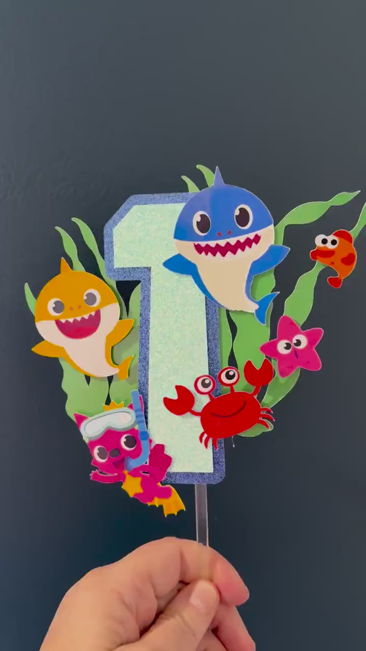 Baby Shark Personalised Cake Topper Set | Custom Name & Age Birthday Decoration