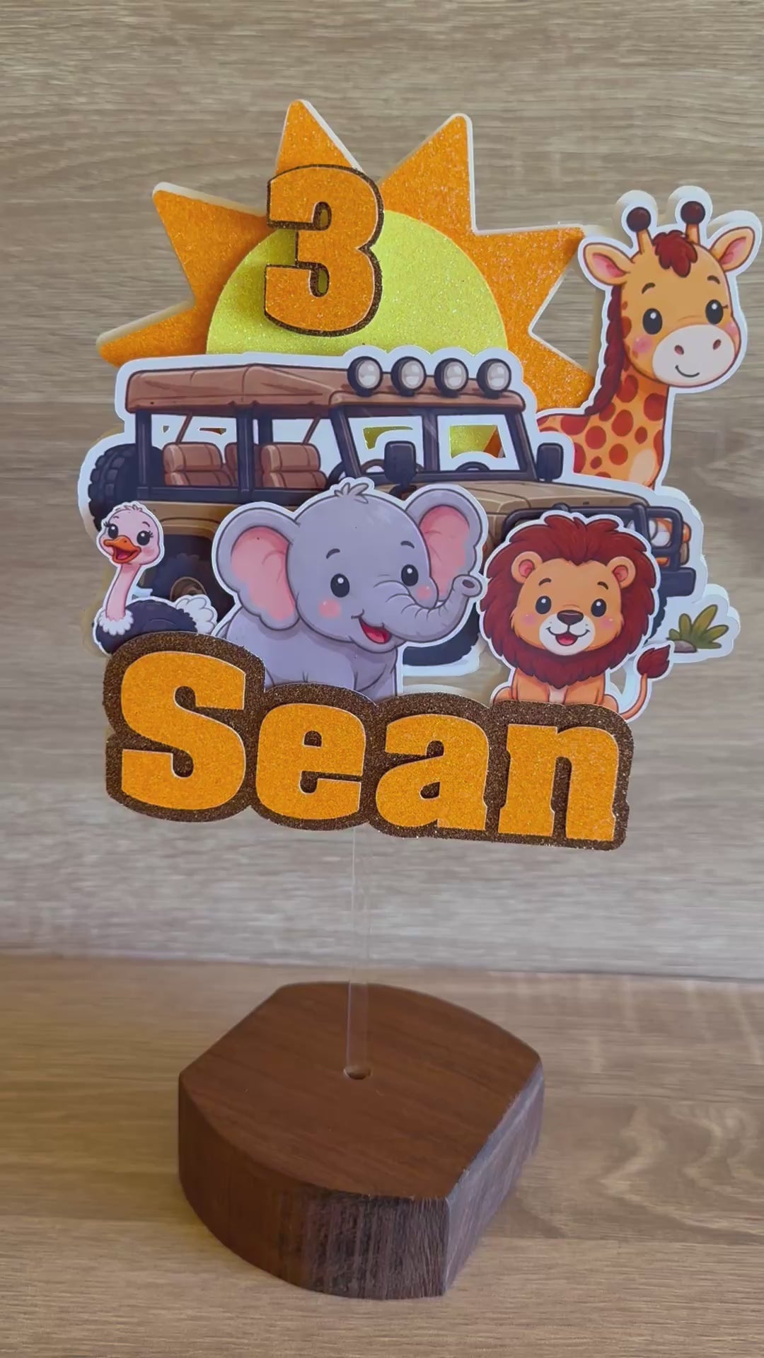 Safari Animal Cake Topper | Personalised Name & Age Birthday Decoration