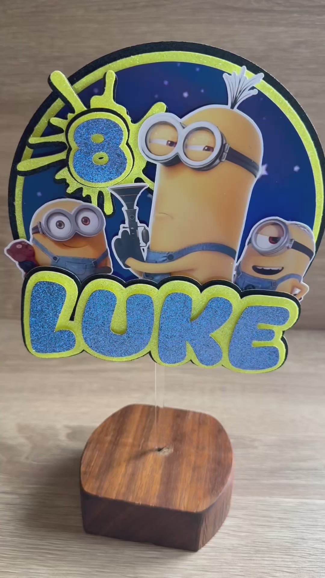 Personalised Minions Cake Topper – Custom Name & Age Birthday Decoration
