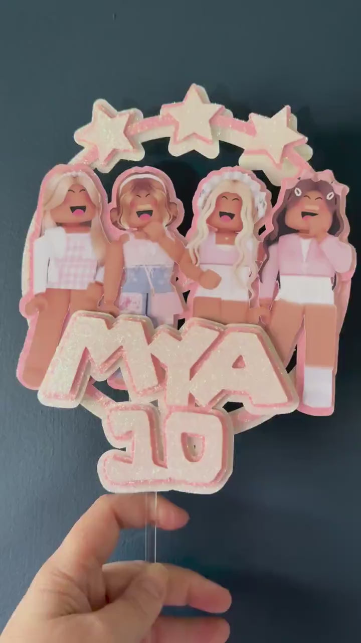 Gaming Girls Personalised Topper | Pastel Characters, Stars, Any Name Age