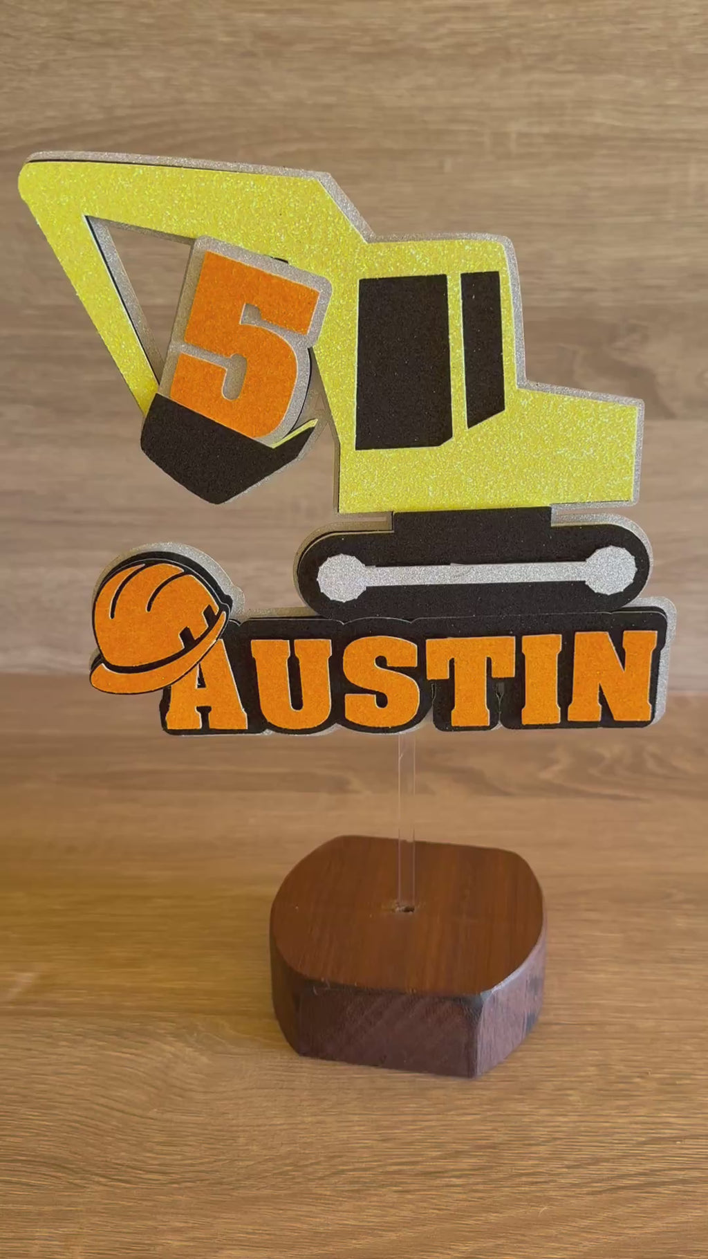 Construction Digger Birthday Cake Topper – Personalised Name & Age Decoration
