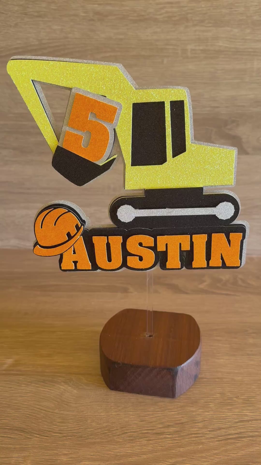 Construction Digger Birthday Cake Topper – Personalised Name & Age Decoration