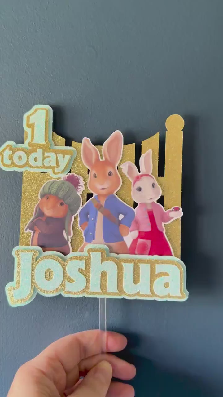 Personalised Adventure Bunny Cake Topper | Kids Birthday Name Age (Pink Blue)