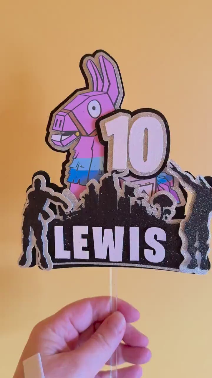 Fortnite Llama Personalised Cake Topper | Custom Name & Age Gaming Birthday Decoration