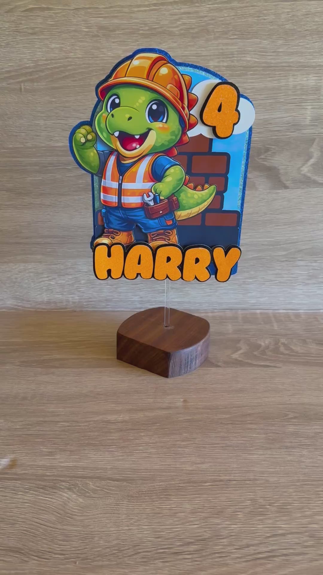Construction Dinosaur Cake Topper | Personalised Name & Age