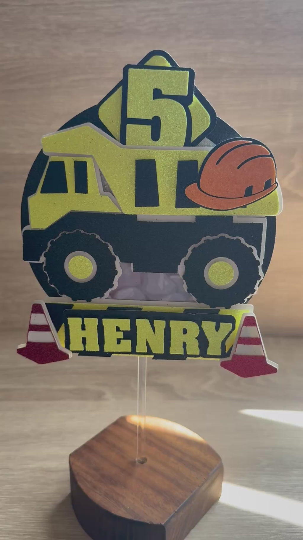 Personalised Construction Truck Cake Topper – Custom Name & Age Birthday Decoration