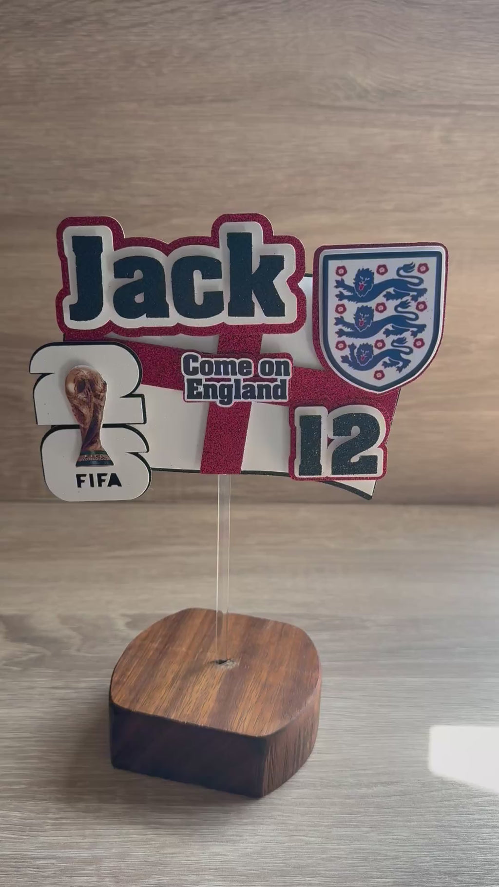England Football World Cup Cake Topper | Personalised Name & Age Birthday Decoration