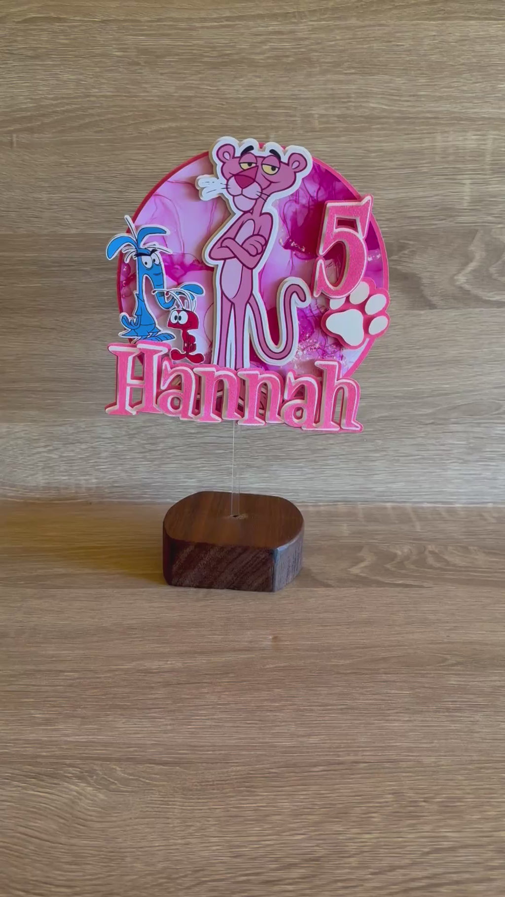 Pink Panther Cake Topper | Personalised Name & Age Birthday Decoration