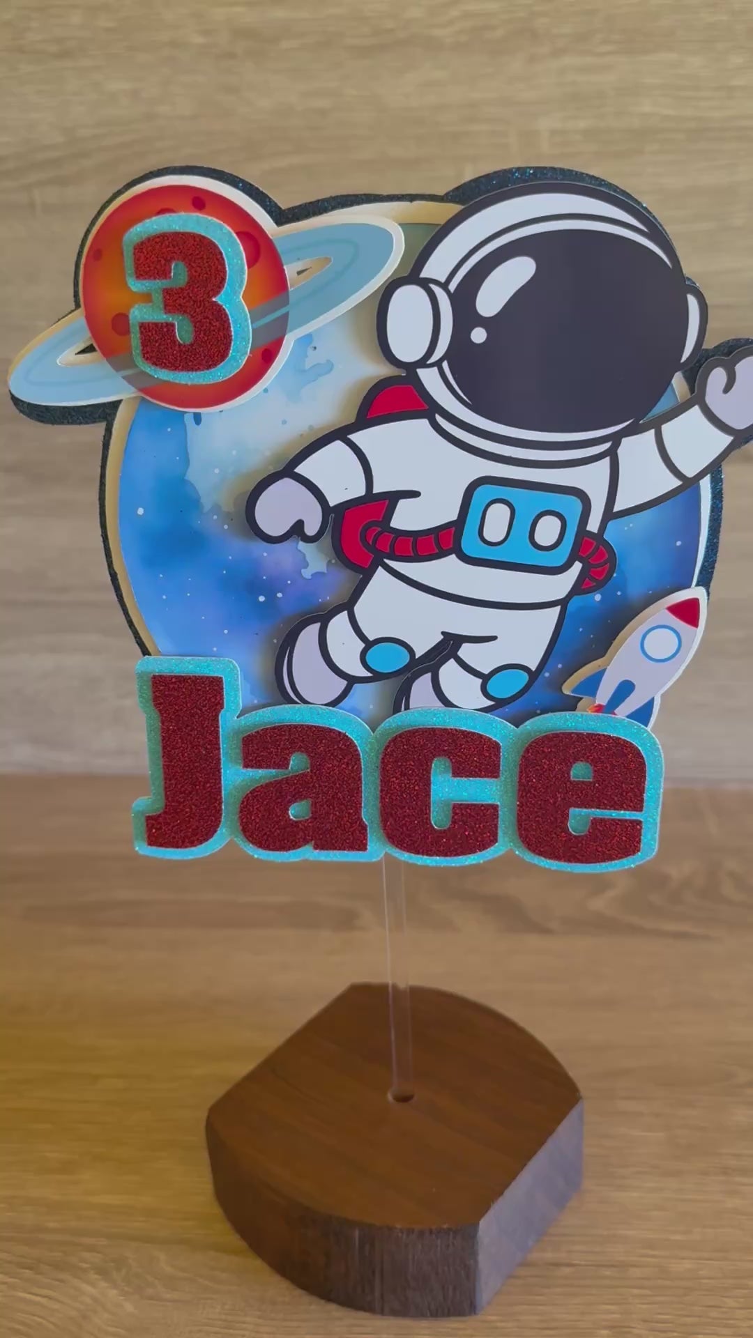 Space Astronaut Birthday Cake Topper – Personalised Name & Age Decoration