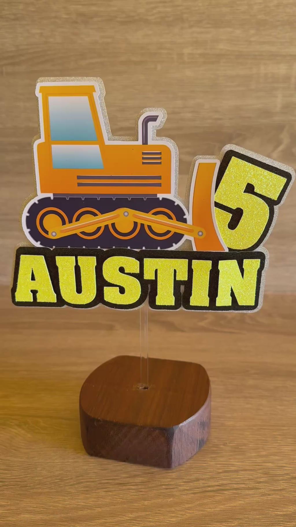 Construction Dozer Birthday Cake Topper – Personalised Name & Age Decoration