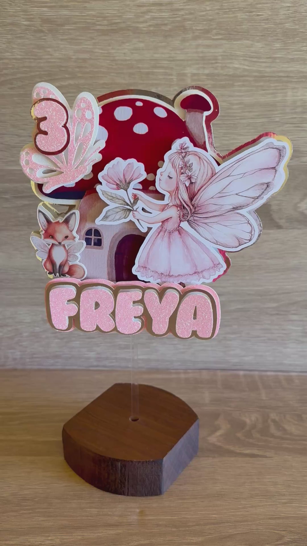 Fairy Garden Cake Topper | Personalised Name & Age Birthday Decoration