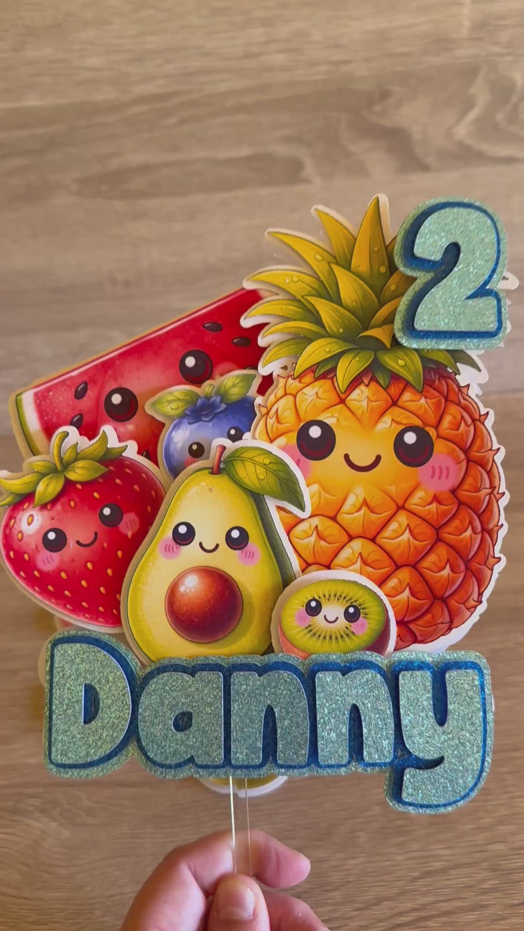 Dancing Fruit Cake Topper | Personalised Name & Age Birthday Decoration | Baby Sensory Inspired | Pink or Blue