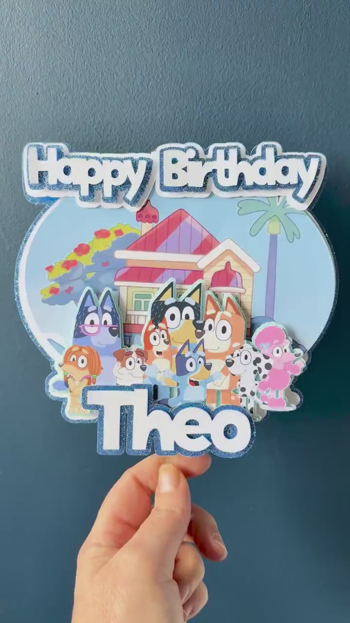Blue Heeler Dog Family Personalised Cake Topper