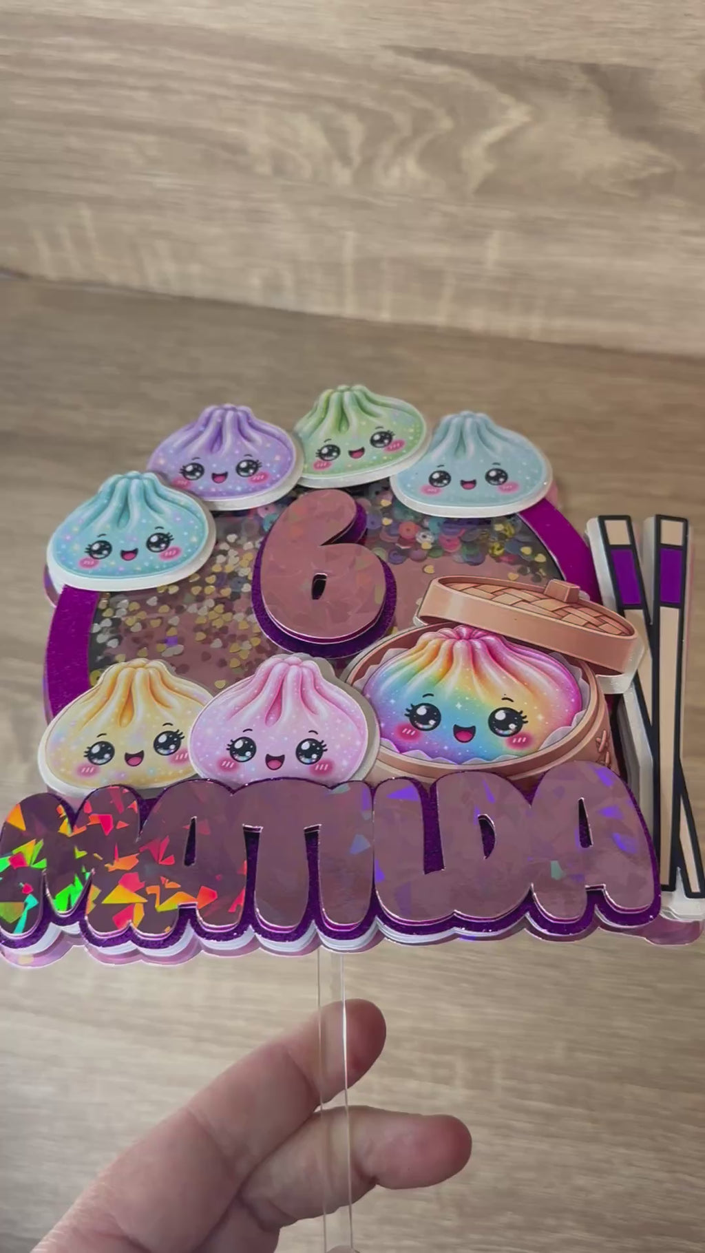 Kawaii Dumpling Shaker Cake Topper | Personalised Name & Age Birthday Decoration