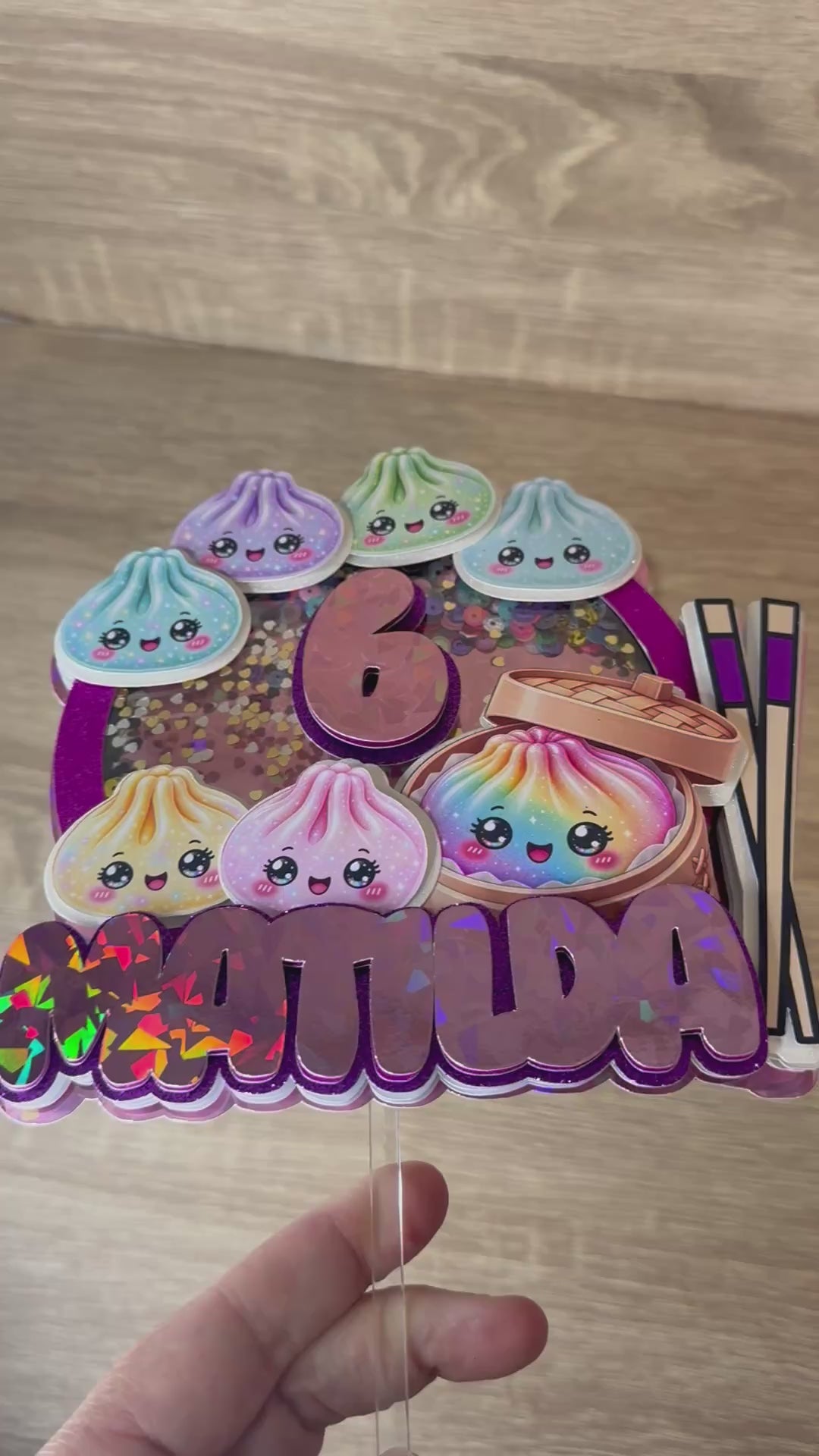 Kawaii Dumpling Shaker Cake Topper | Personalised Name & Age Birthday Decoration