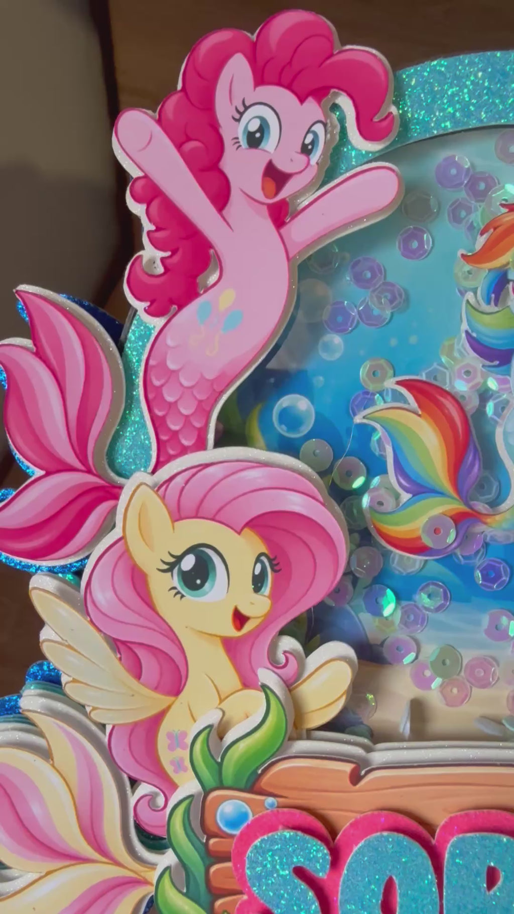 My Little Pony Mermaid Shaker Cake Topper – Personalised Name & Age