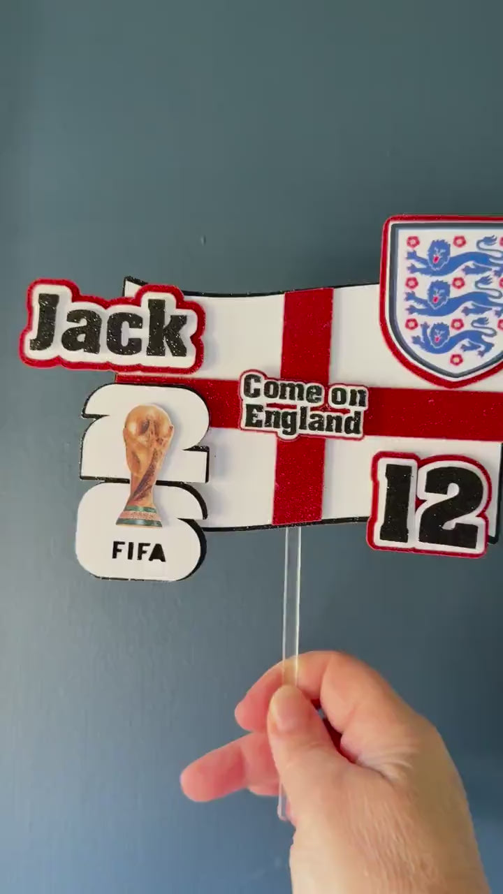 England Football Cake Topper Personalised with any Name, Age, World Cup Celebration