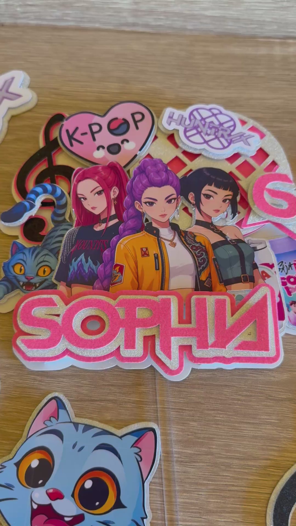 K-Pop Demon Hunters Cake Topper with Optional Cake Gems | Personalised