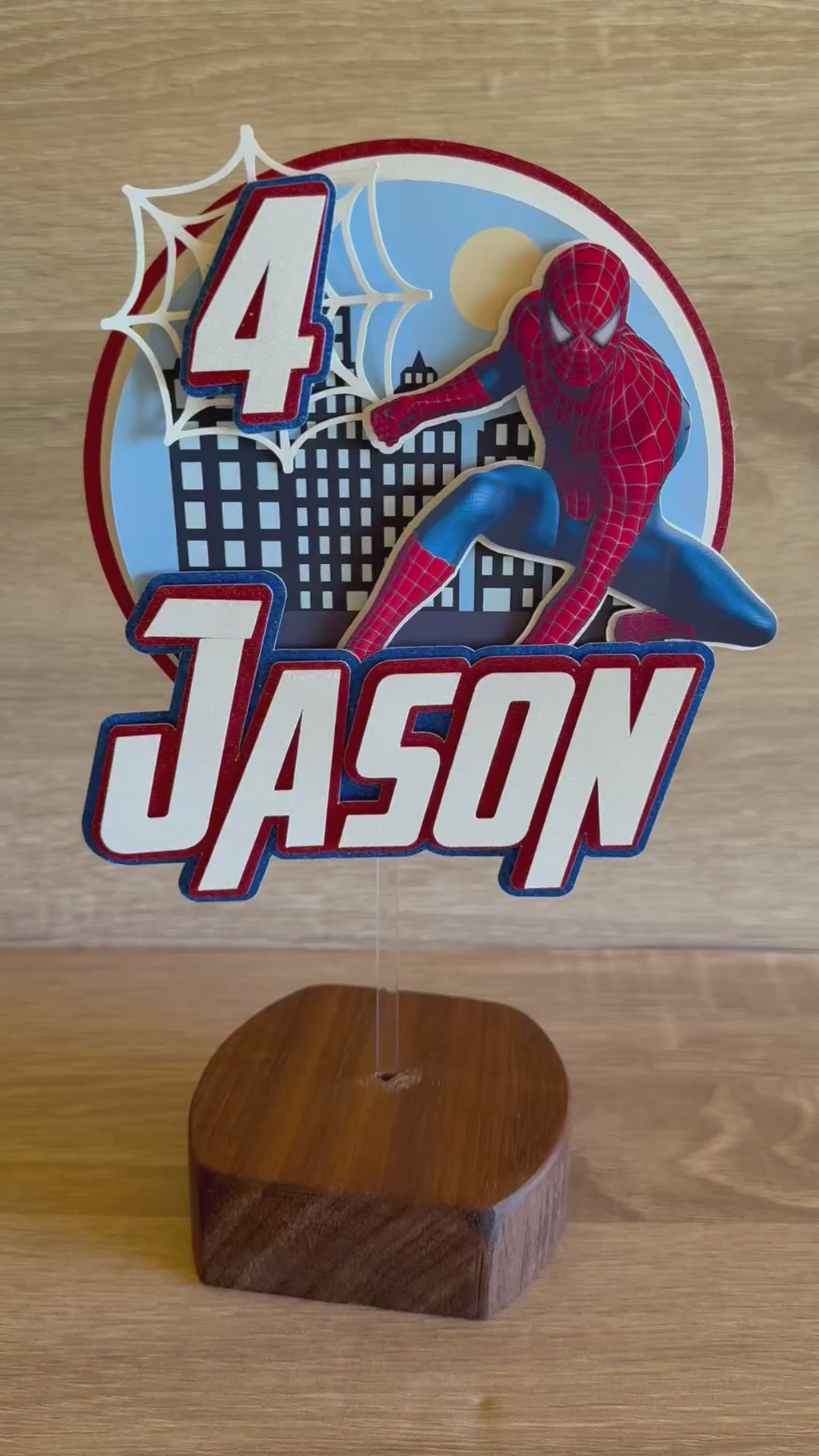 Spider-Man City Cake Topper | Personalised Name & Age Birthday Decoration