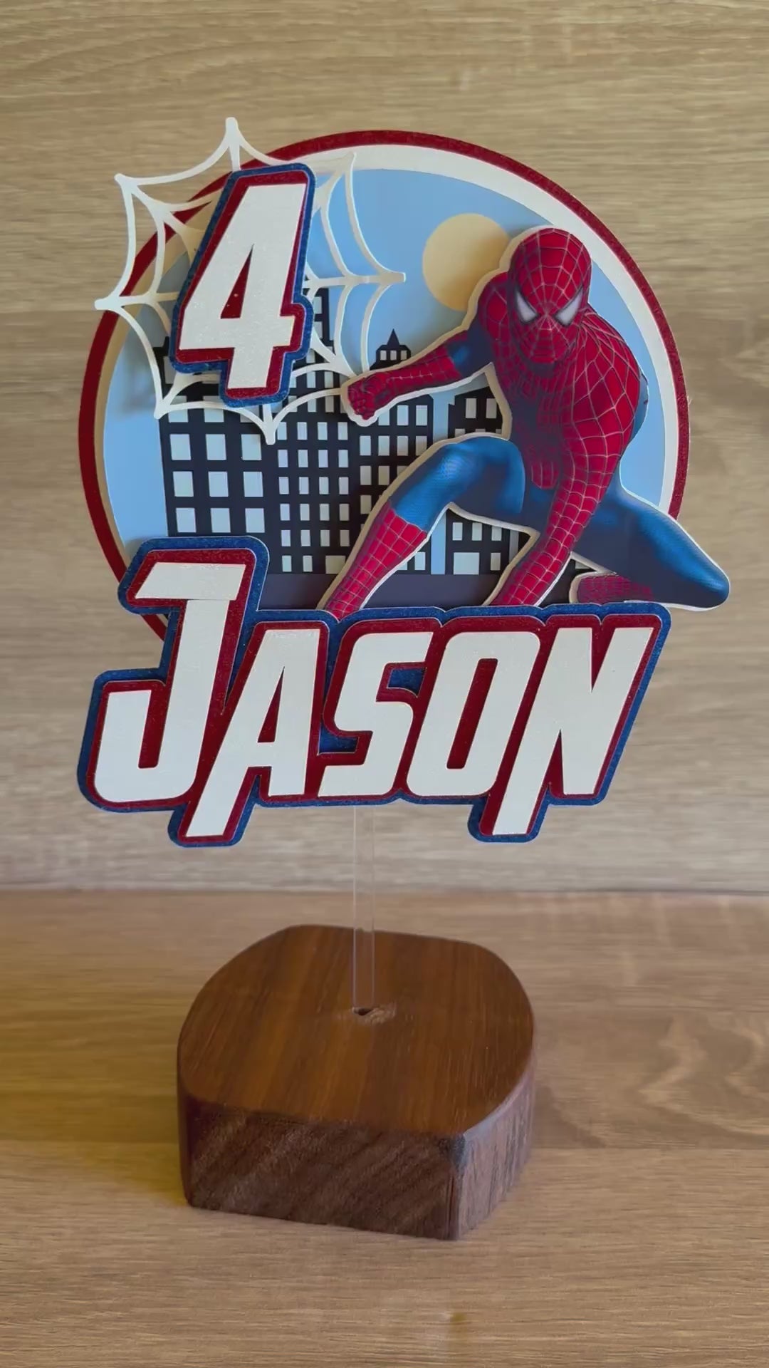 Spider-Man City Cake Topper | Personalised Name & Age Birthday Decoration
