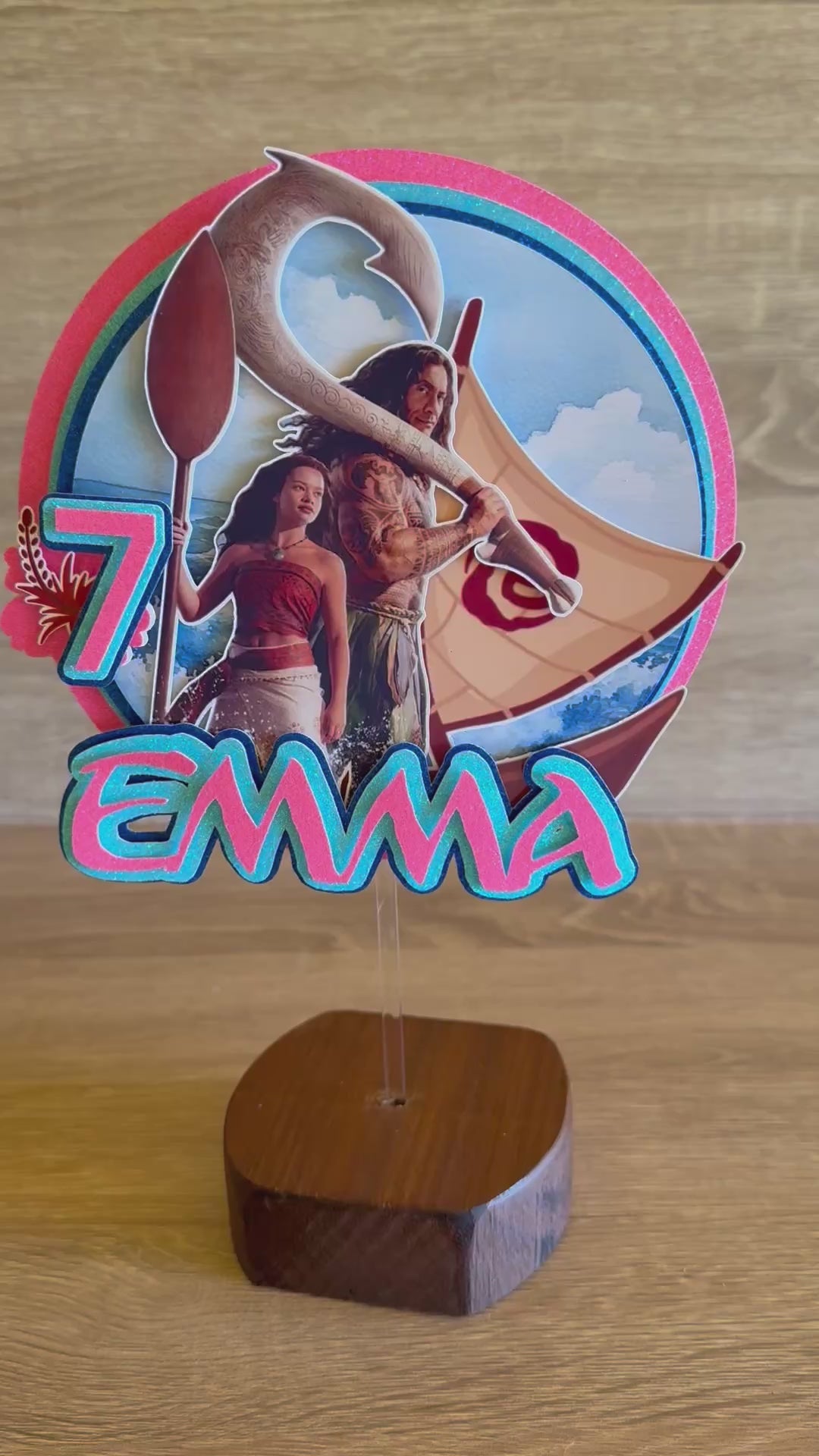 Moana Birthday Cake Topper – Personalised Name & Age Decoration