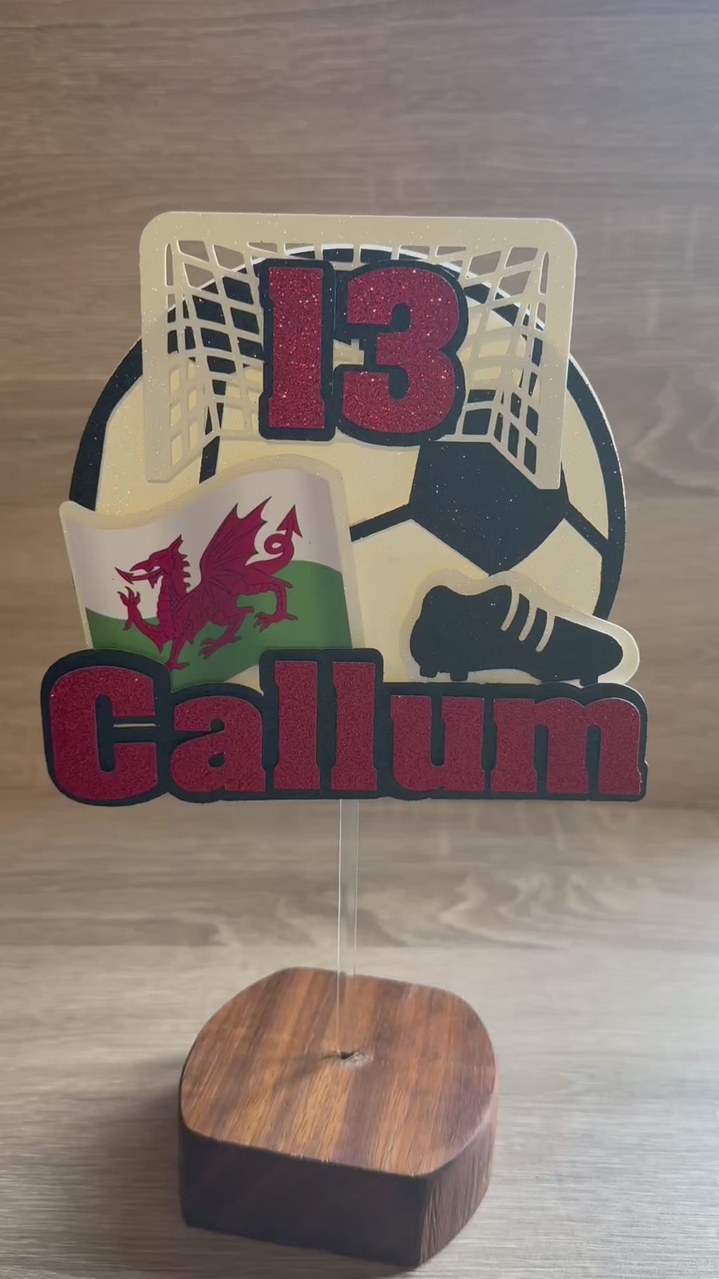 Personalised Wales Football Cake Topper – Custom Name & Age Birthday Decoration